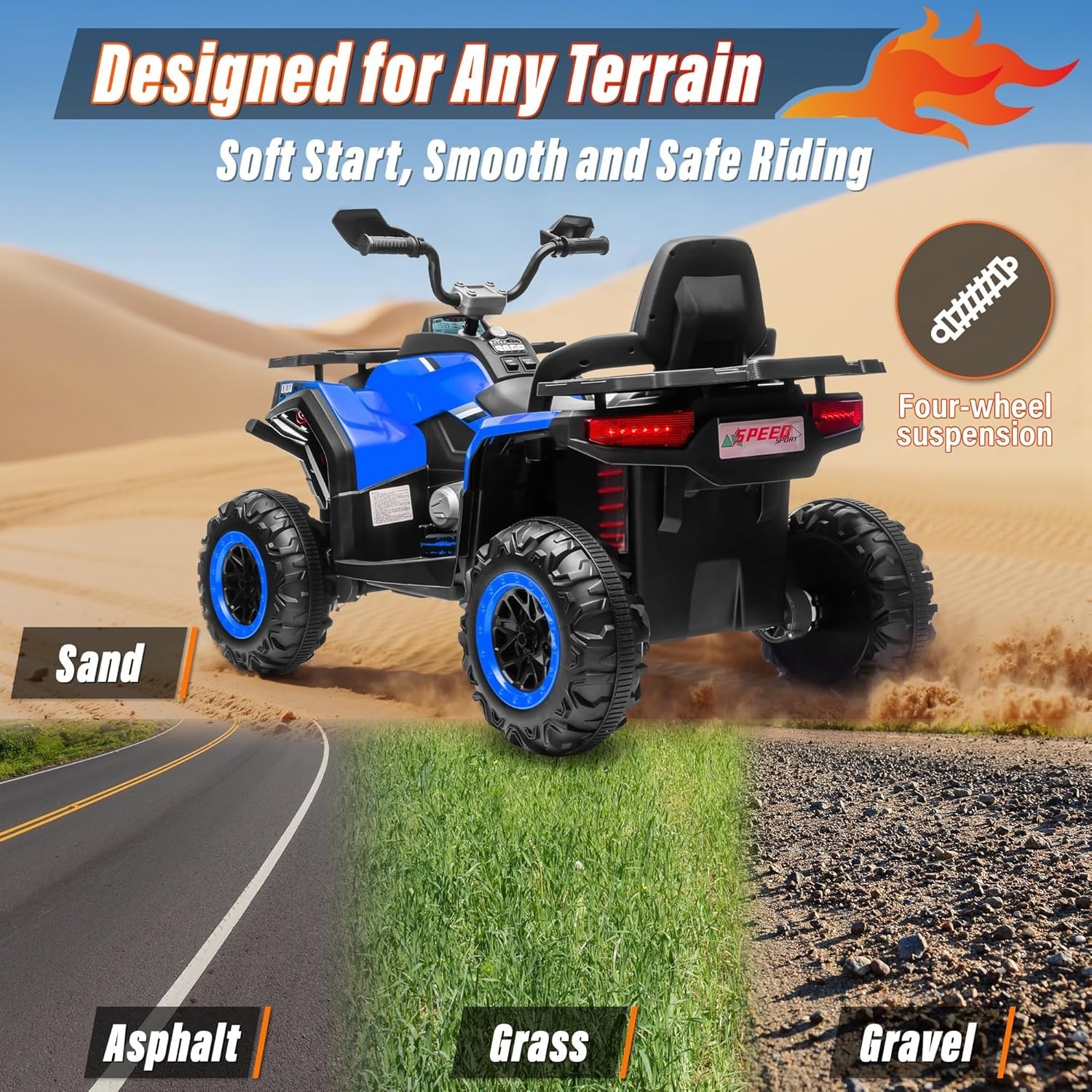 24V 4×4 Kids ATV 2-Seater 4x200W Bluetooth Ride On 4 Wheeler w/ Kneepads Black