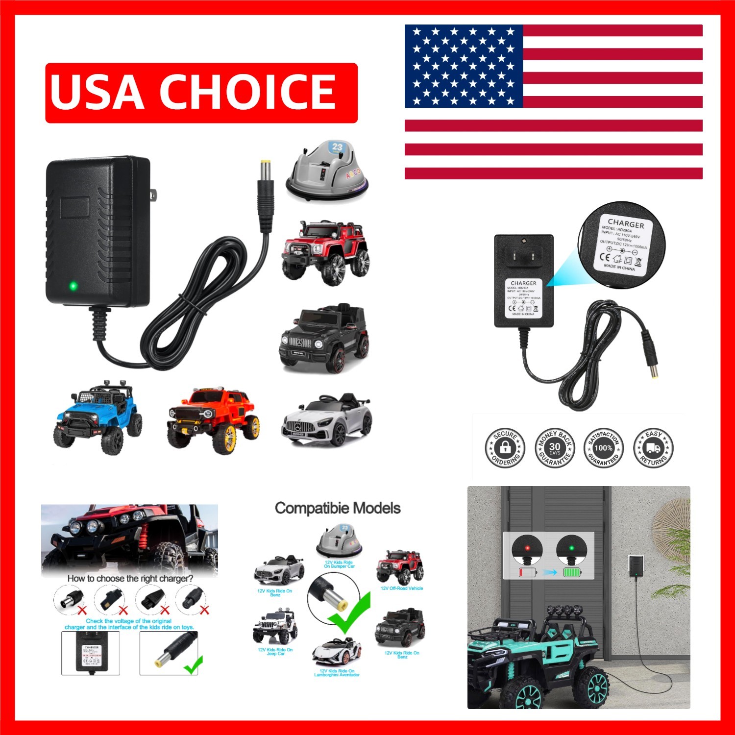 12V Kids Charger for Ride On Car, 12V Various Electric Ride-on Toys Car Batte…