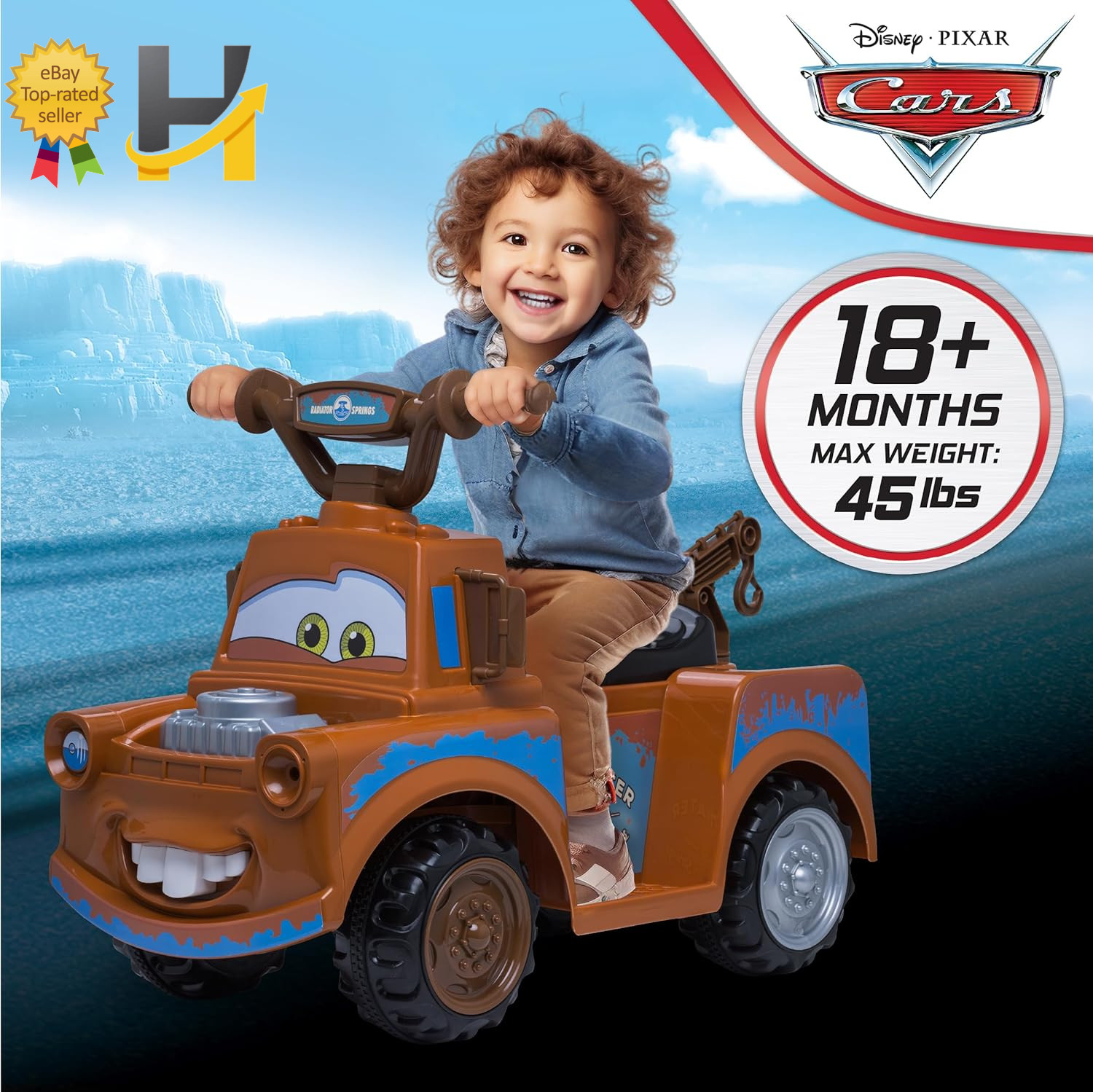Kid Trax Disney Cars 3 Tow-Mater Electric Quad Ride-On for Toddlers 1.5-3 Years