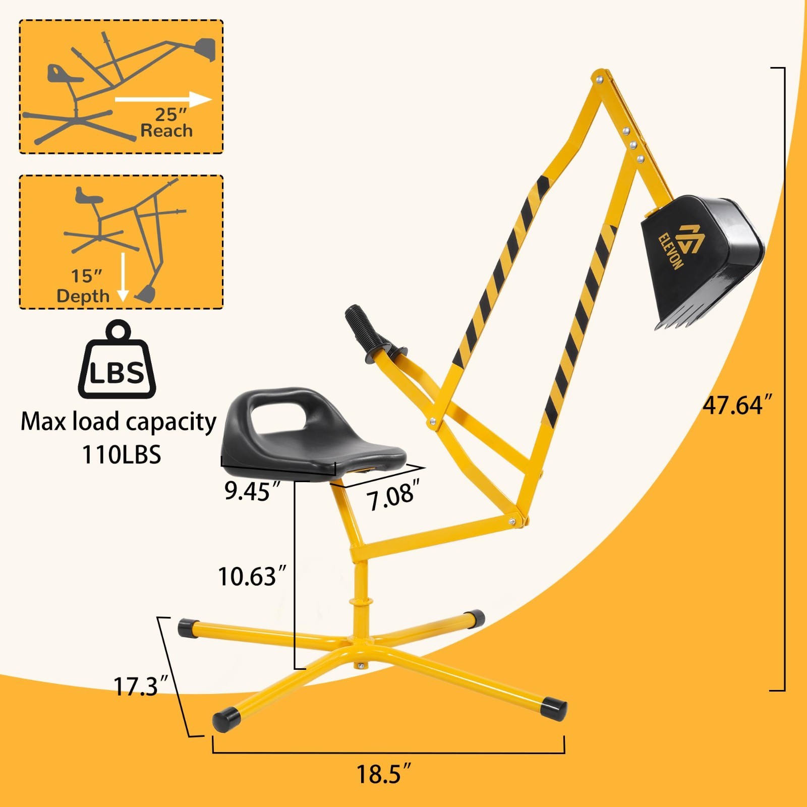 Kids Excavator Ride-On Toy, 360° Rotating Digger for Beach & Sandbox Fun, Steel