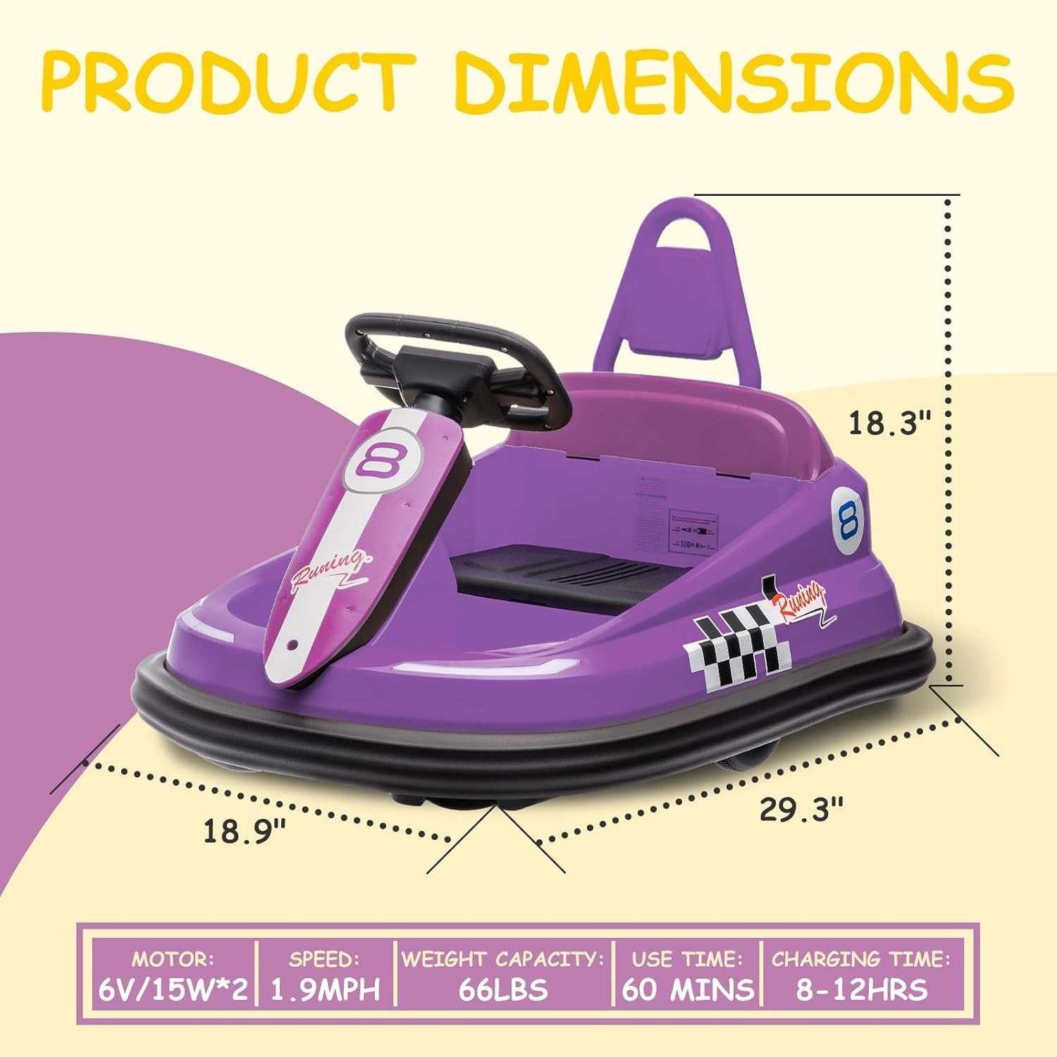 Kids Electric Bumper Car 6V, 1.9mph, Music/Horn, Seat Belt, Anti-Flat Tires