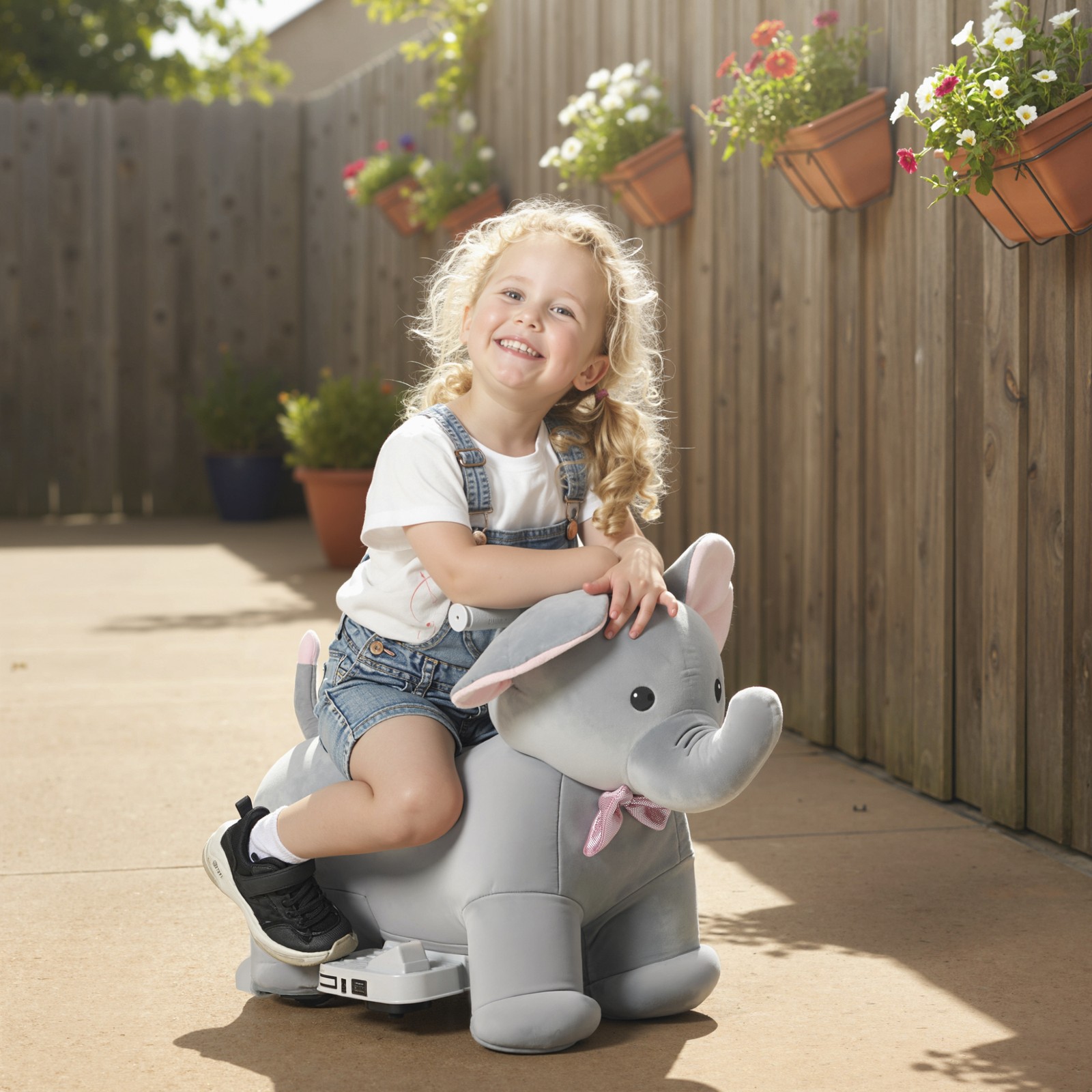 Qaba 6V Kids Ride on Elephant Electric Battery Powered Toy Car Music, Gray