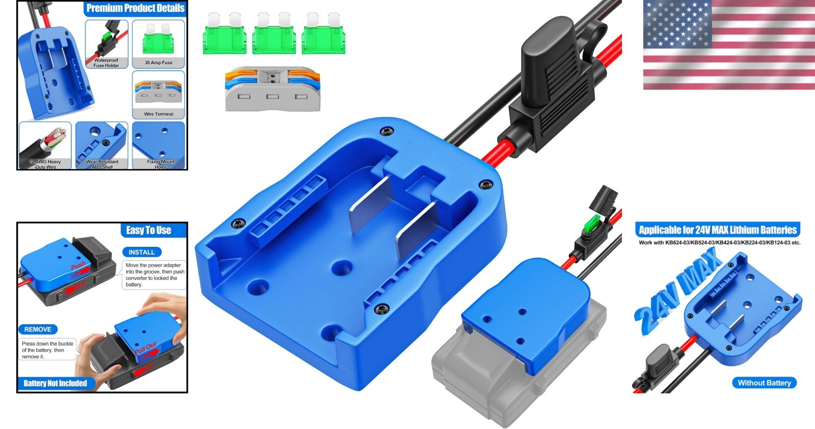 Safe Power Wheels Battery Adapter with 14 AWG Wire and Short Circuit Protection