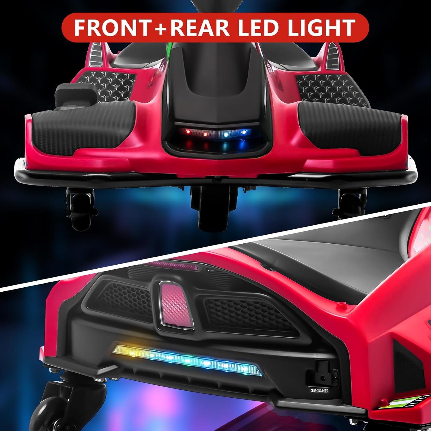 24V Kids Electirc Drifting Go Kart Car Built-in Music Colorful Tail LED Light