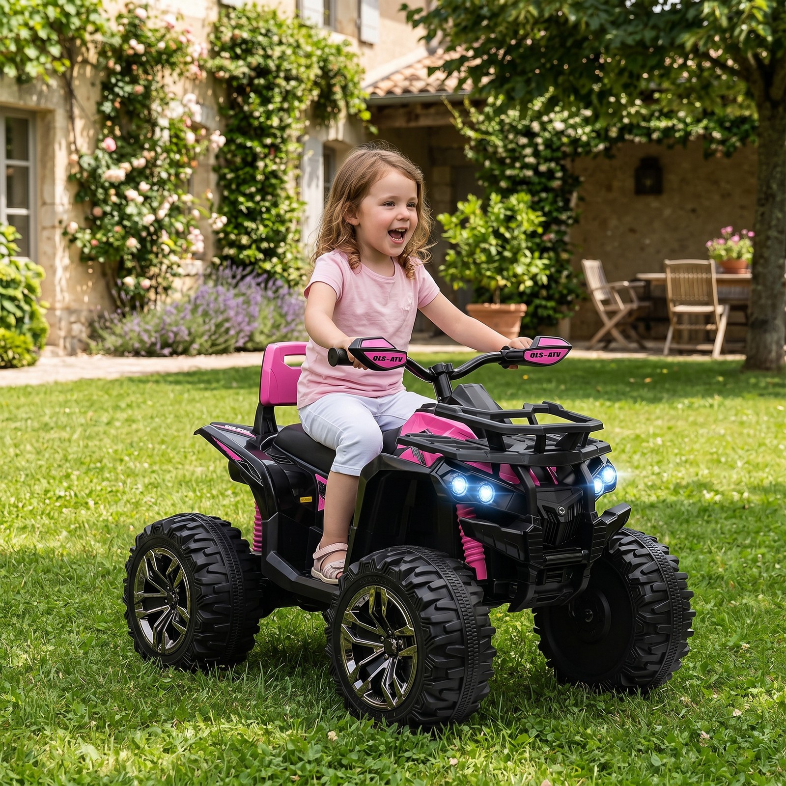 Aosom 12V Kids ATV Quad Car Toy with Music & Headlights, Pink