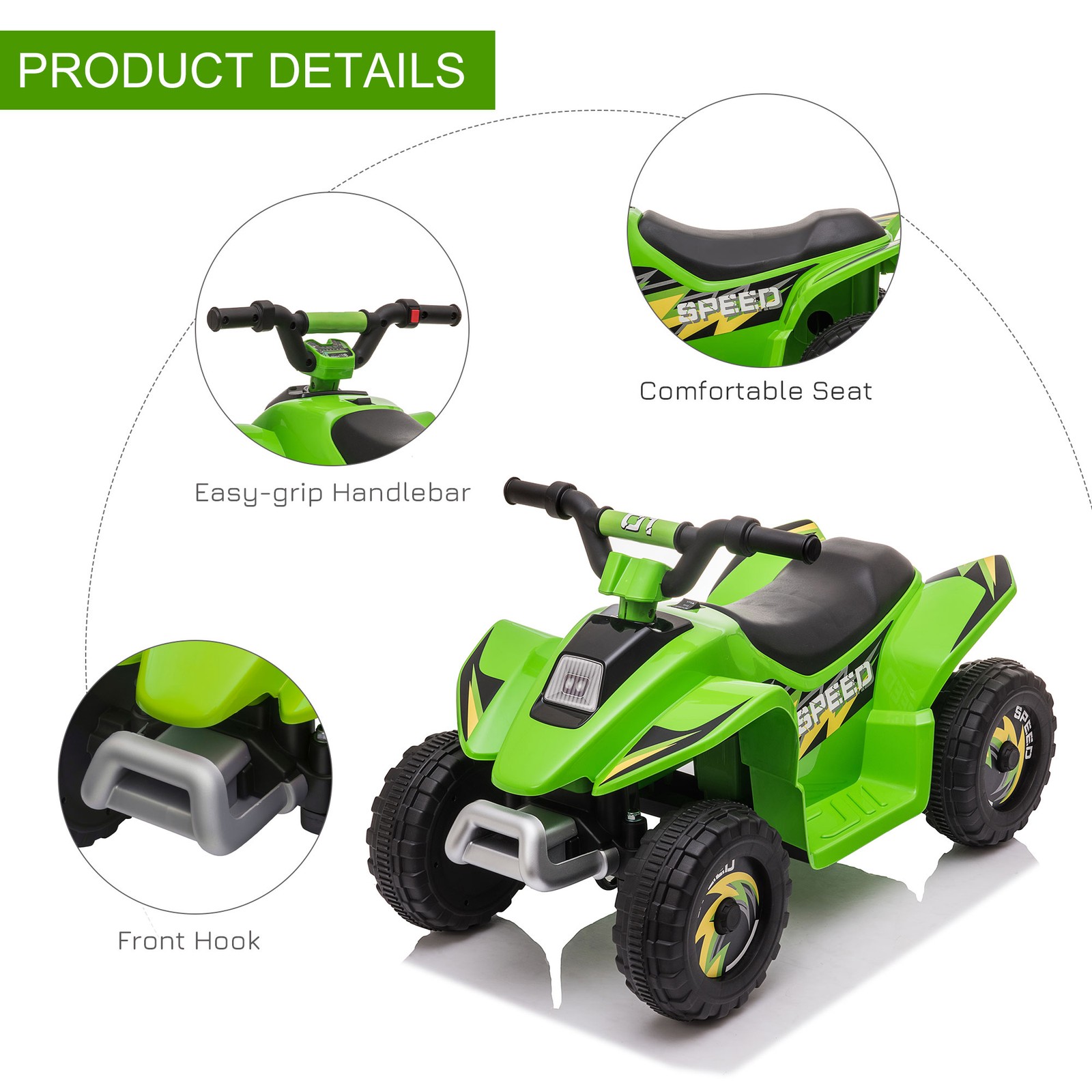 6V Kids Electric Ride on Car with Big Wheels 18-36 Months Old Green