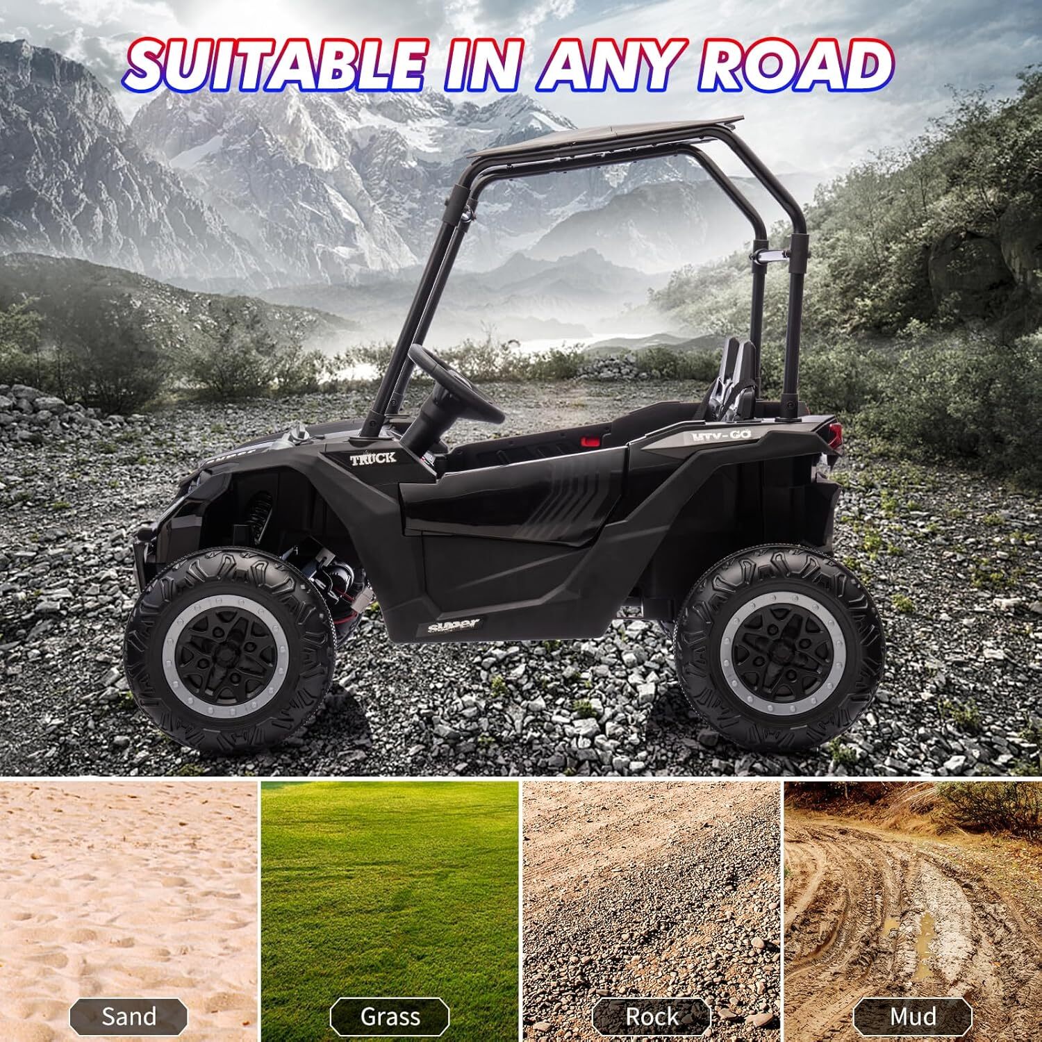 24V Ride On Utv, 2 Seater Electric Truck With Sun Shade, 4WD Electric Car Toy