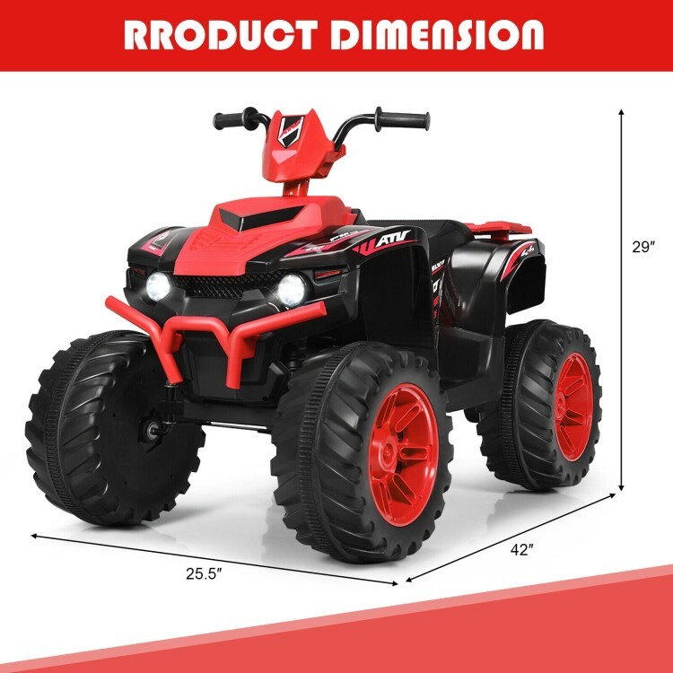 12V Kids Electric 4-Wheeler ATV Quad 2-Speeds Ride On Car Toys W/ LED Lights Red