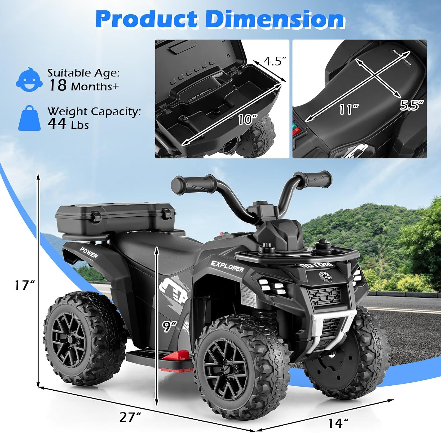 Kids ATV with Spray Function, Remote Control, Storage Trunk, 6V Toddler Ride on