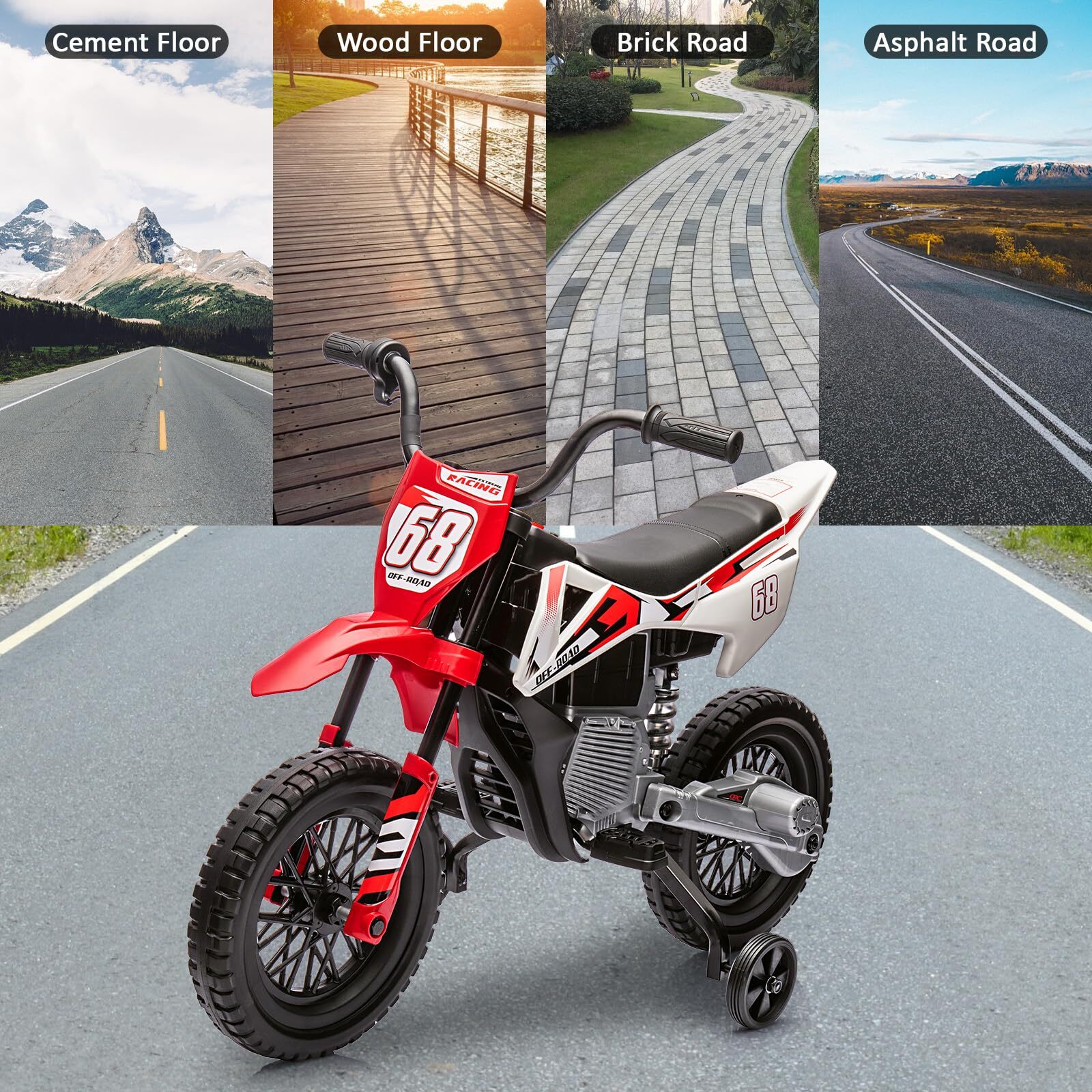 12V Kids Motorcycle, Kids Electric Dirt Bike with Traning Wheels for Kids Toddle