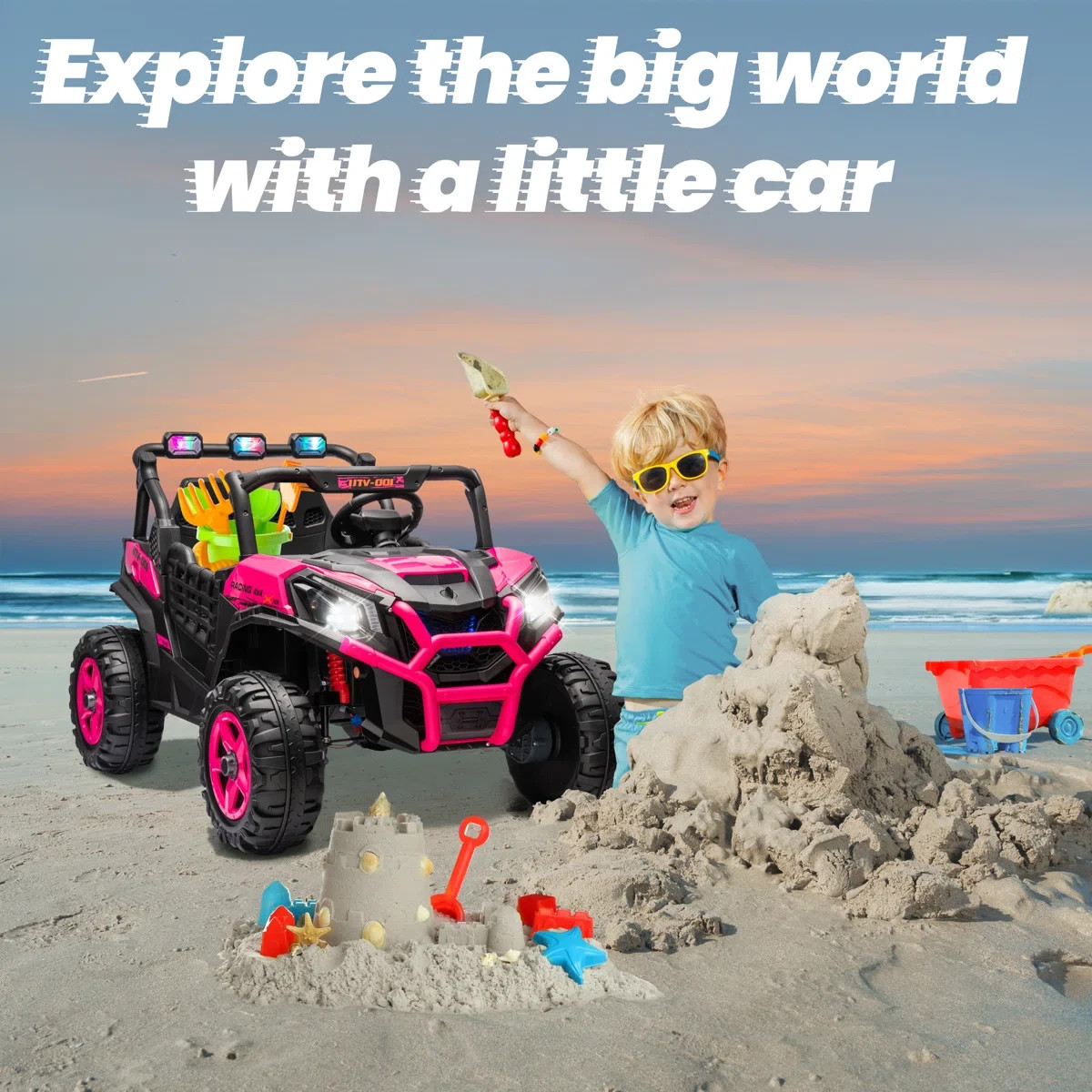24V 2-Seater Kids Ride On Car in Pink with Remote Control, LED Lights, Music