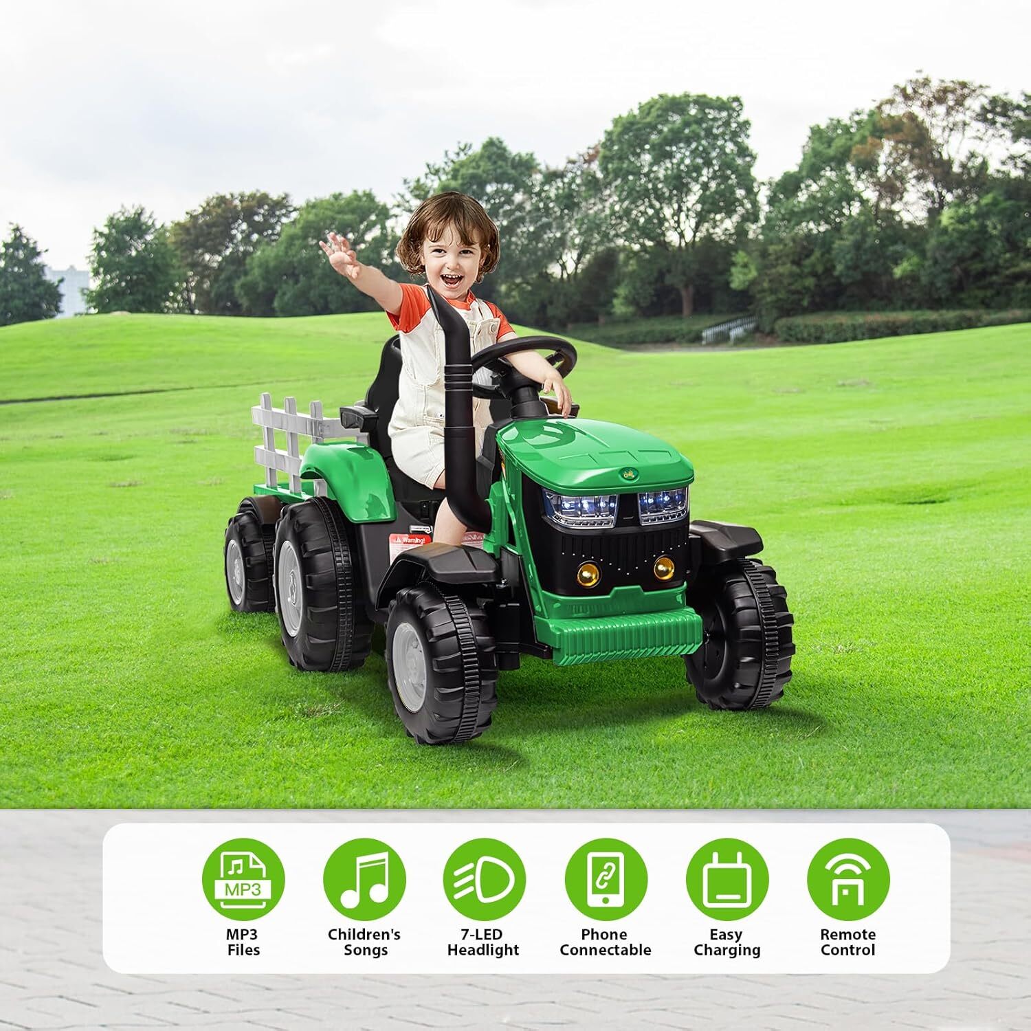 12V Battery Powered Kids Ride On Tractor w/ Remote Control & Detachable Trailer