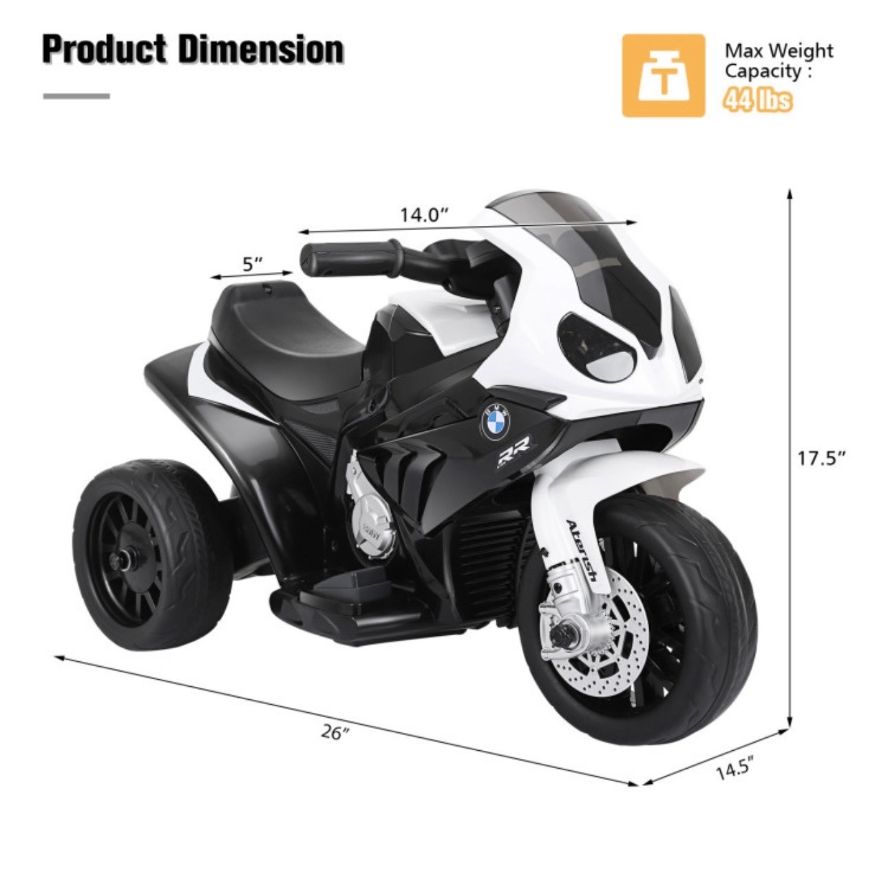 Kids Ride on Motorcycle Licensed BMW 6V 3 Wheels Electric Bike w/ Lights & Music