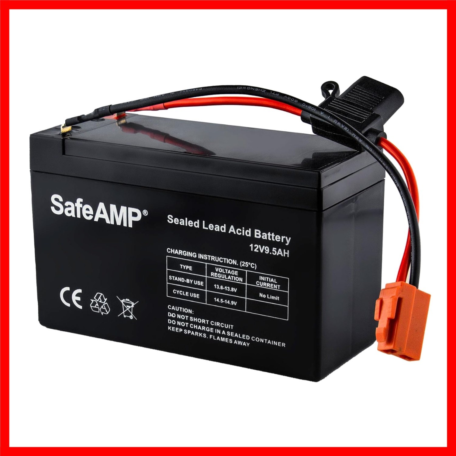 12V 9.5Ah Replacement Battery for Ride-On Vehicles with Red 2-Pin Connector