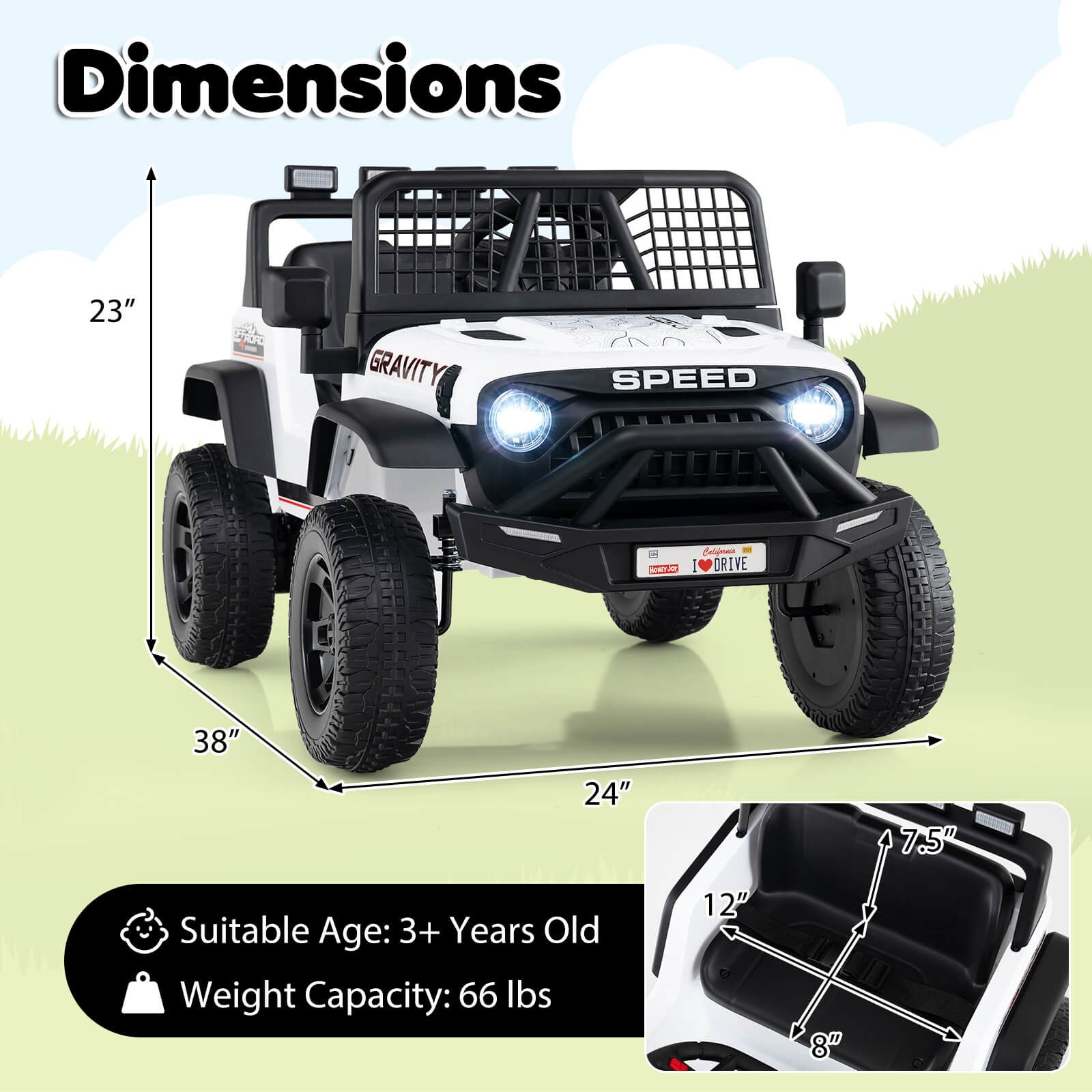 24V Ride On Car w/Remote Control Music LED Headlights Spring Suspension for Kids