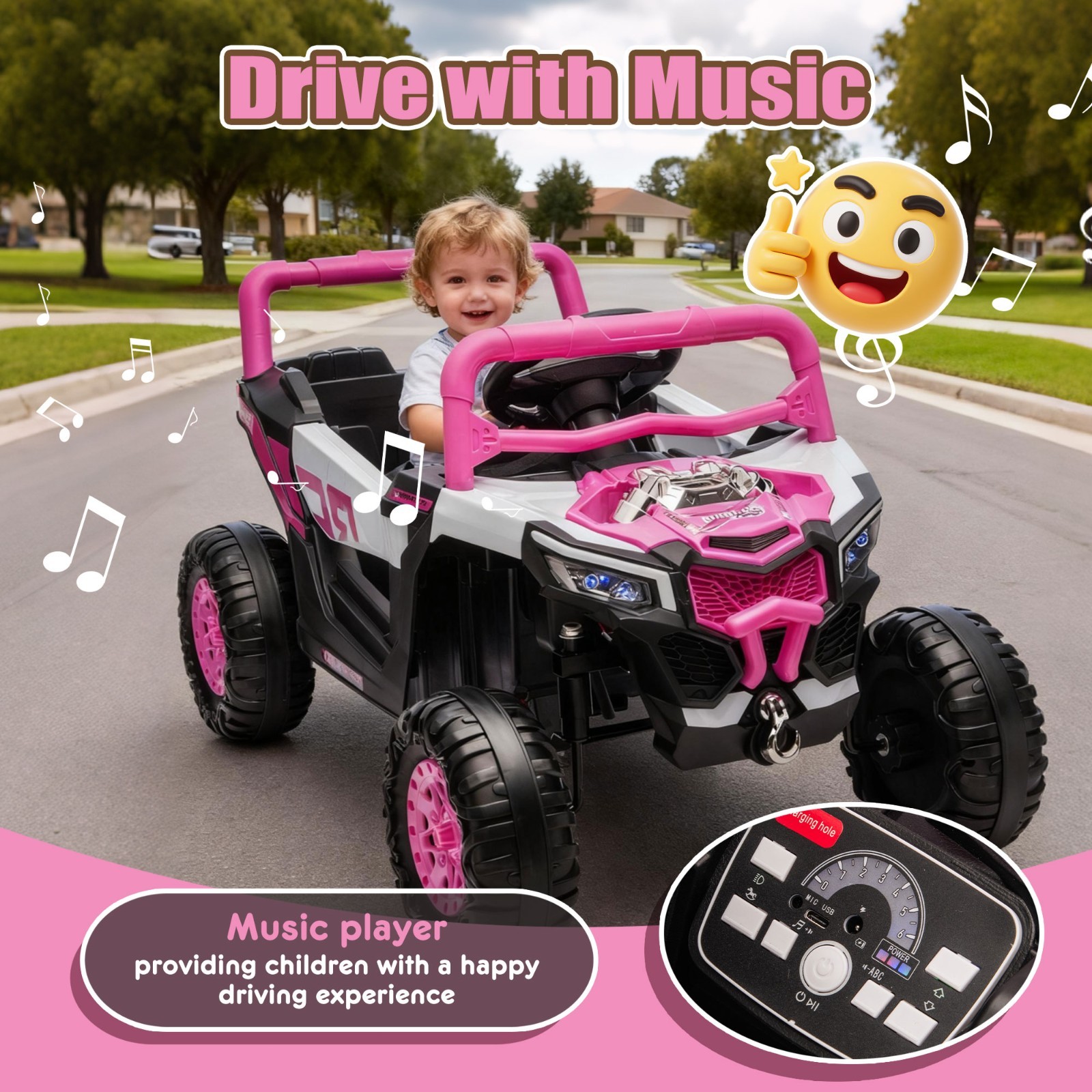 12V Kids Electric Car Ride On UTV Truck w/Remote,LED, Power Wheels Toys, Pink
