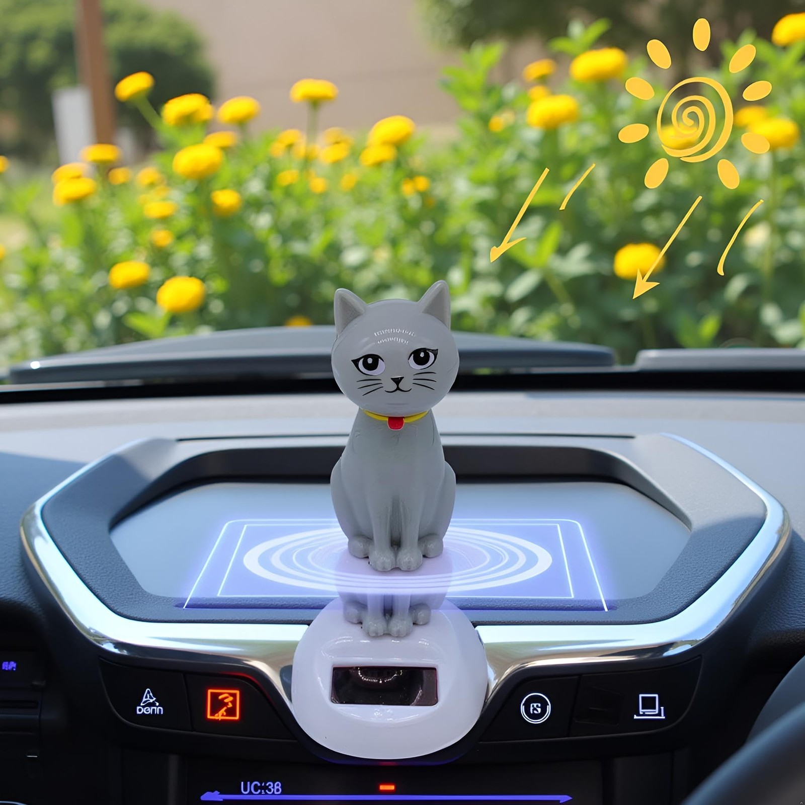 Gray Solar Powered Dancing Cat Doll Figure – Swinging 4 inches tall,