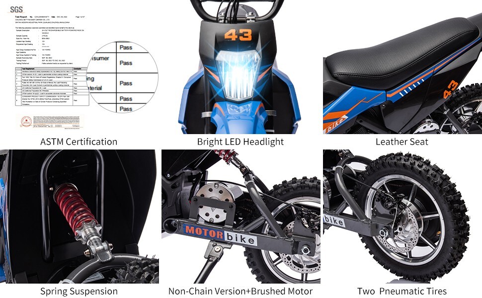 36V Electric Dirt Bike Ride on Motorcycle 500W Brushed Motor for 6+ Years Kids