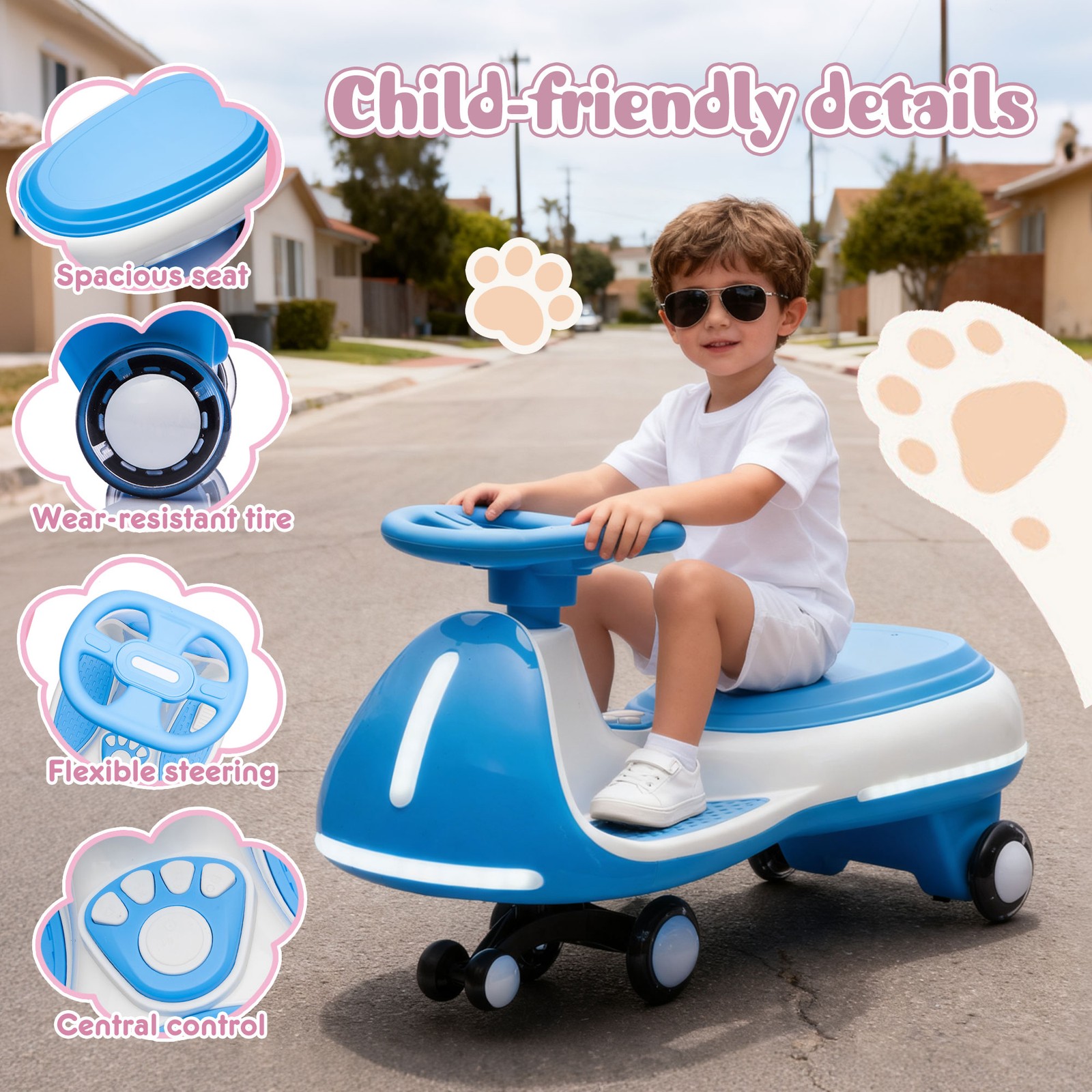 2in1 12V Kids ride on Electric Wiggle Car 5MPH Max Speed Bluetooth Music – Blue
