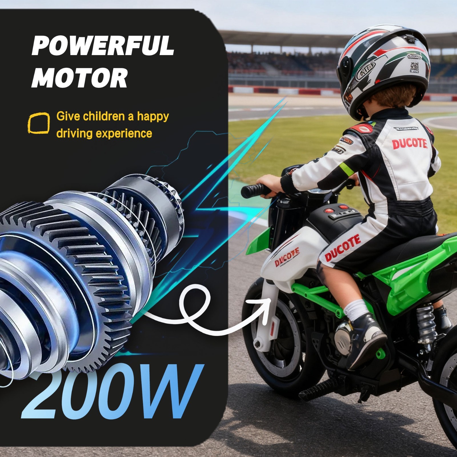 24V Kids Electric Motorcycle Ride On Toys Electric Bike for age 8+, Green