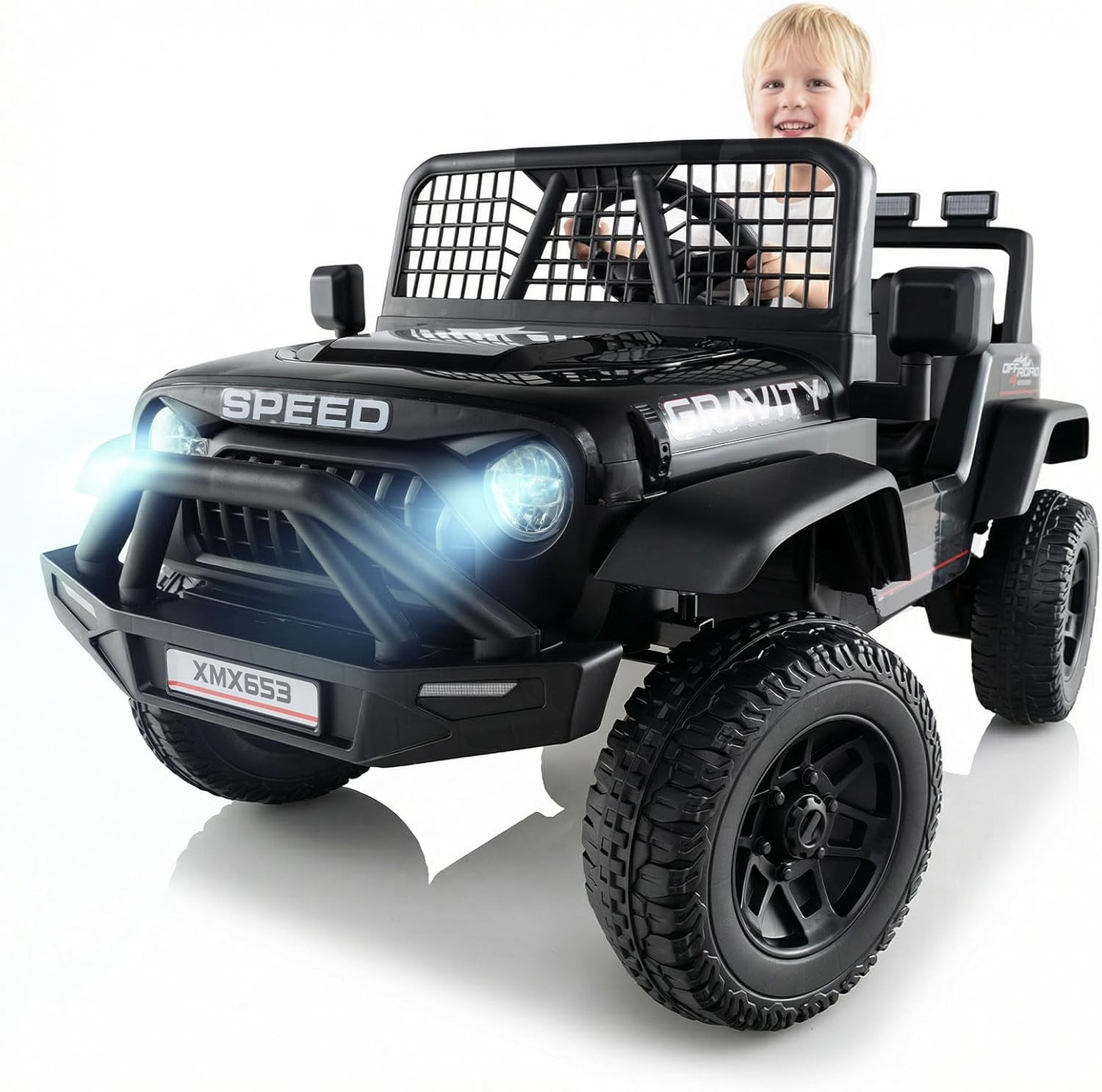 24V Ride on Car with Remote Control, Bluetooth, LED Lights, Horn, Spring Suspens