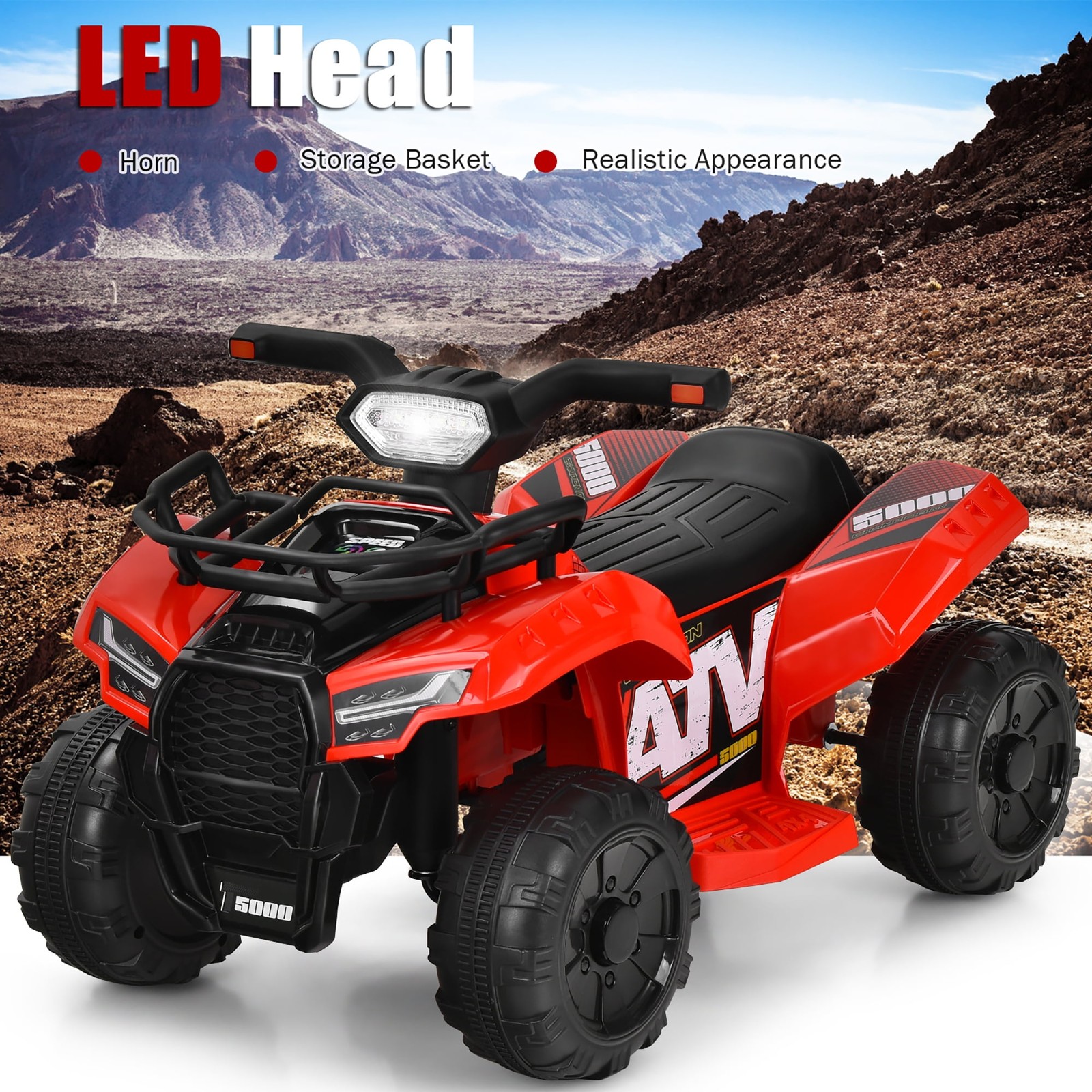 6V Kids ATV Quad Electric Ride on Car Toy Toddler with LED Light MP3 Red