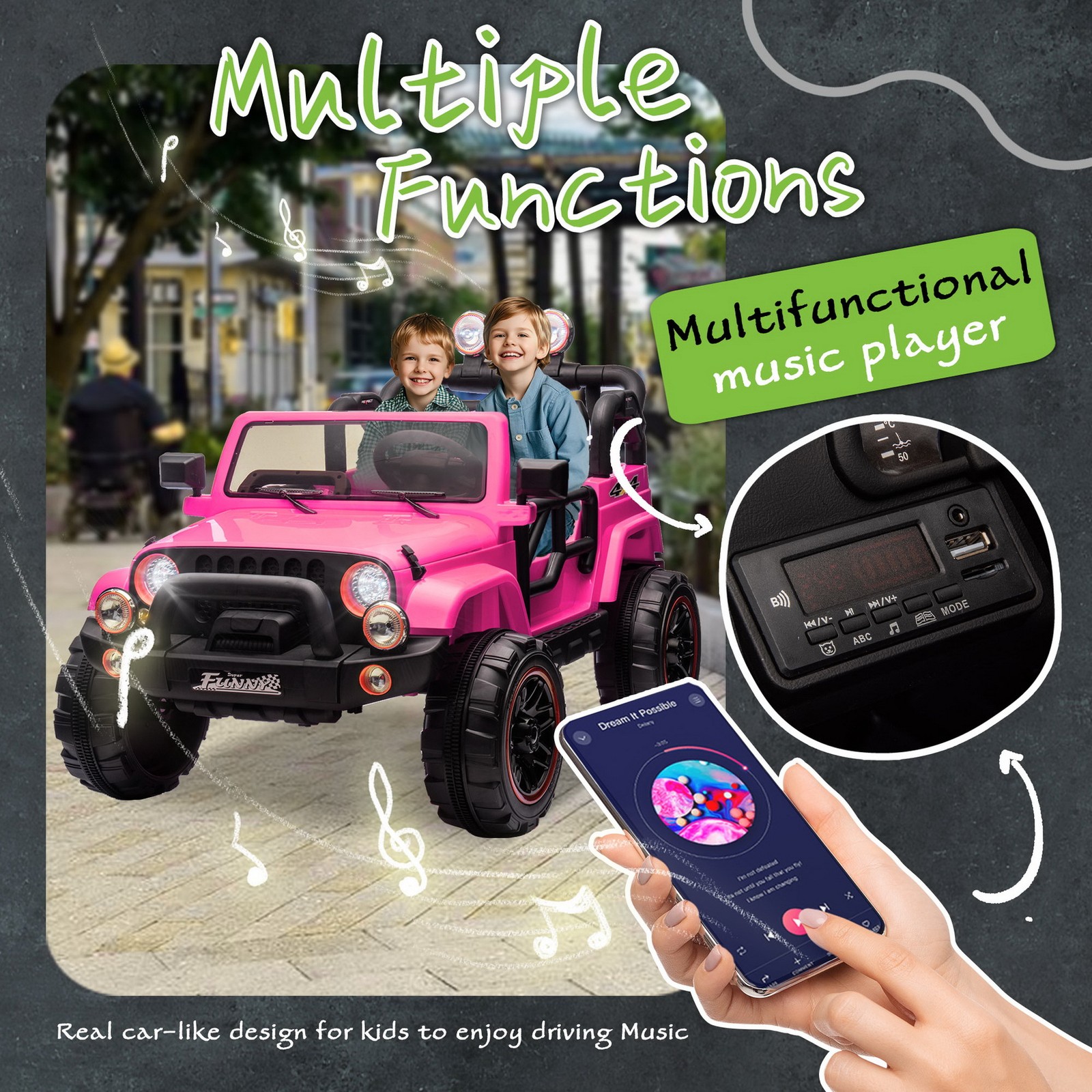 24V 2-Seater Off-Road Ride On Wrangler Jeep Toy Car Parent RC Control LED Music