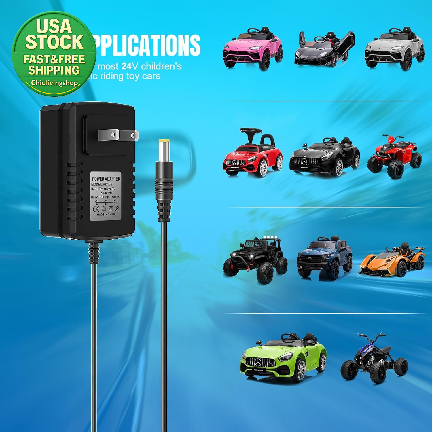 24V Battery Charger for Kids Ride on Cars Suvs Atvs Kid Trax Dynacraft Jeep