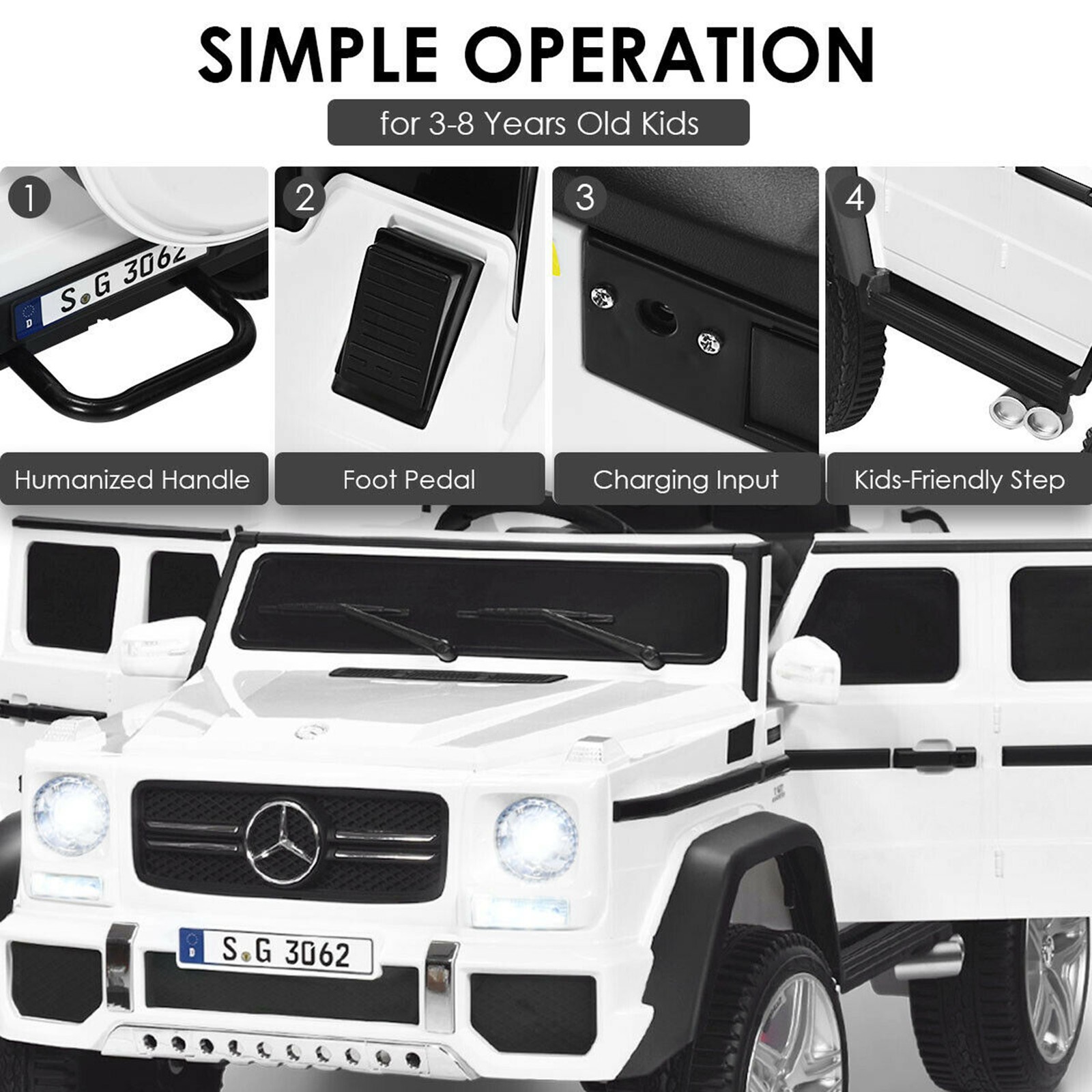 12V Licensed Mercedes-Benz Kids Ride On Car RC Motorized Vehicles w/ Trunk White