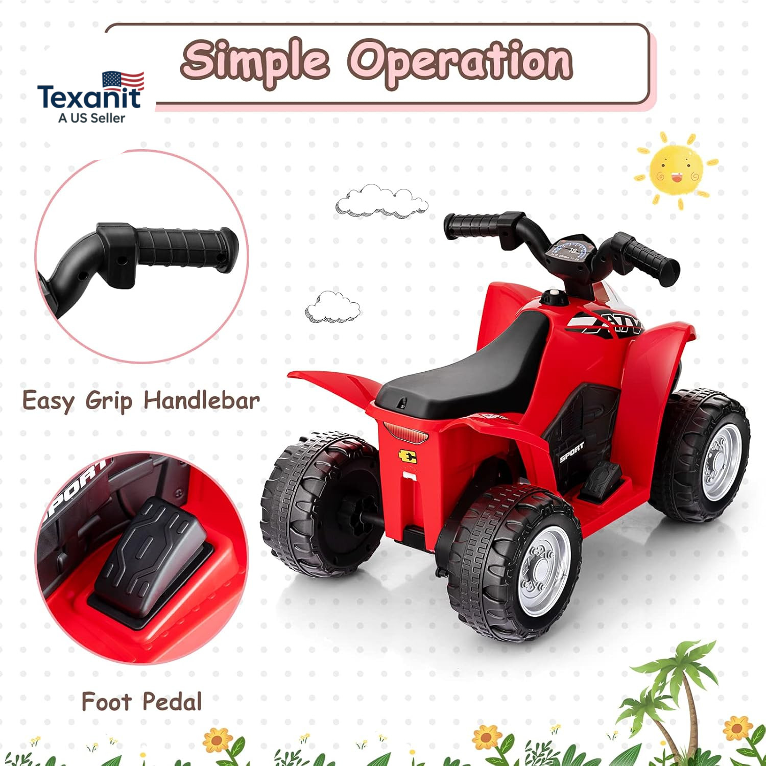 Kids Ride on ATV, 6V Electric Vehicle for Toddlers, 4 Wheeler Battery Powered Mo