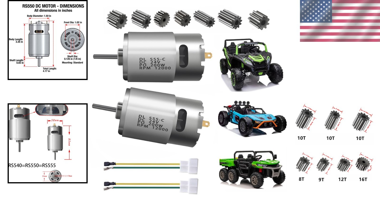 2PCS 24V RS555 Motors – 12000 RPM Upgrade for Kids Ride-On Electric Vehicles