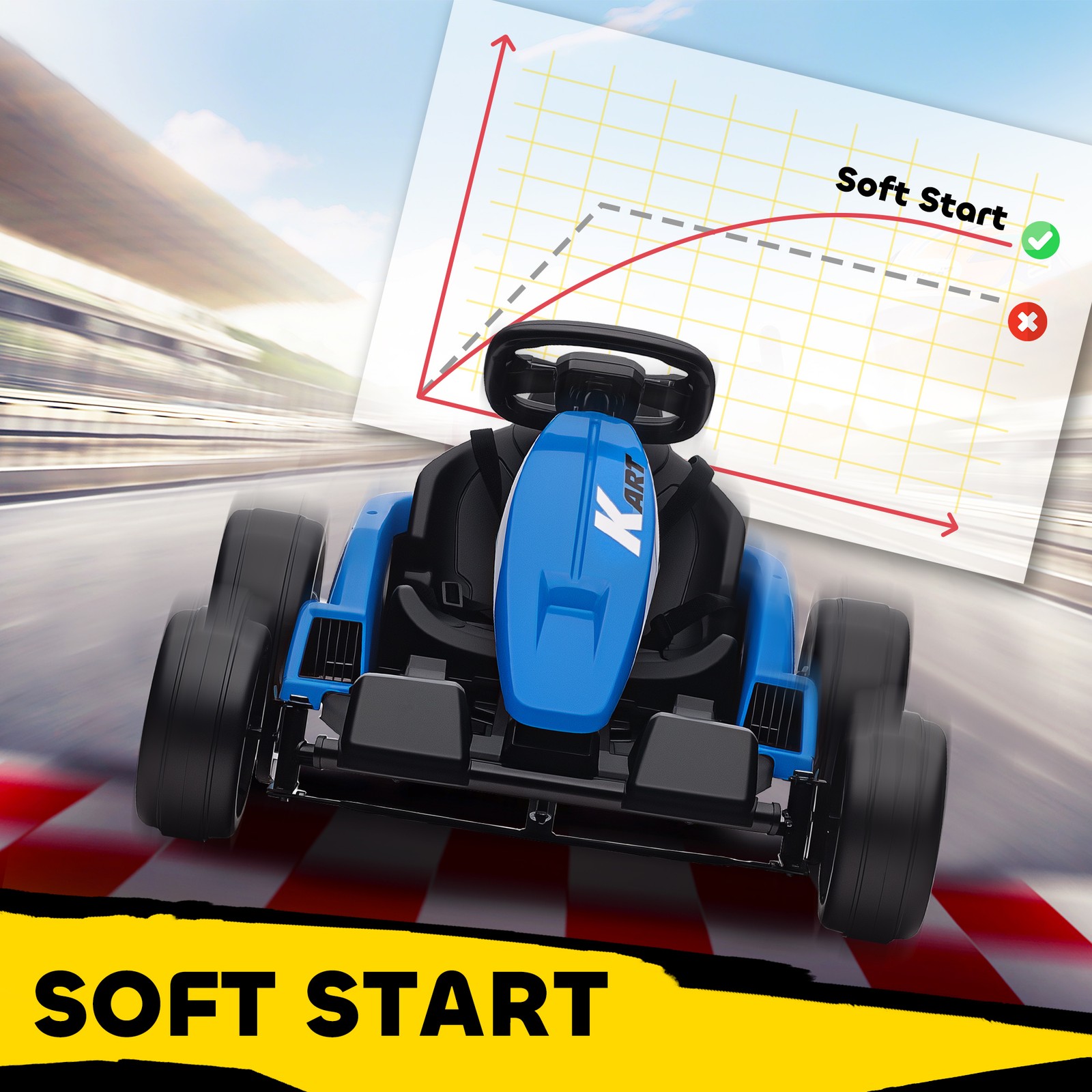 24V Electric Go Kart, Kids Drift Kart with Dual 150W Motors, Blue