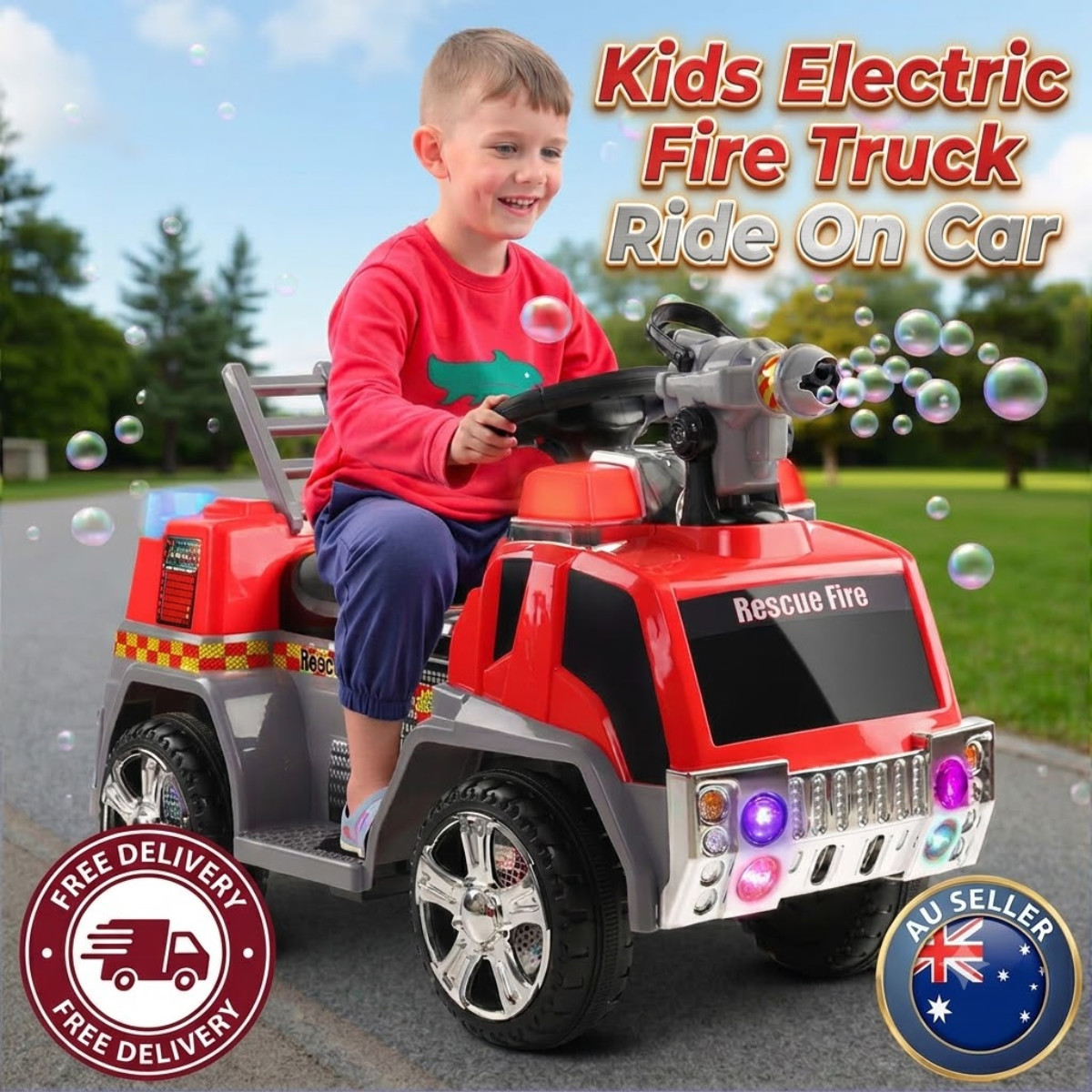 Rigo 6V Kids Electric Fire Truck Ride On Car Toy Red