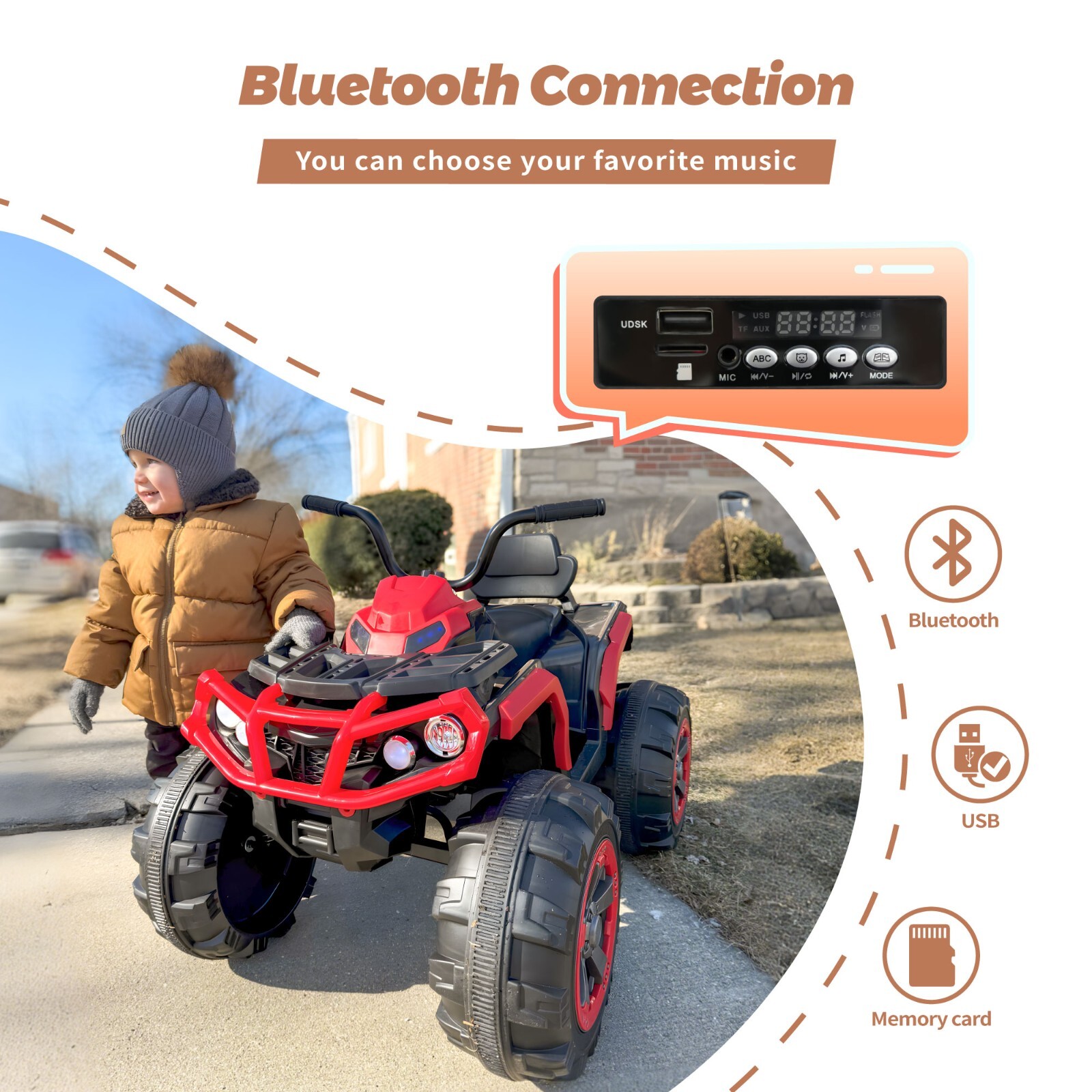 24V Kids Ride on ATV 4 Wheeler Quad Car 4-6mph Top Speed with Low&High Speed MP3