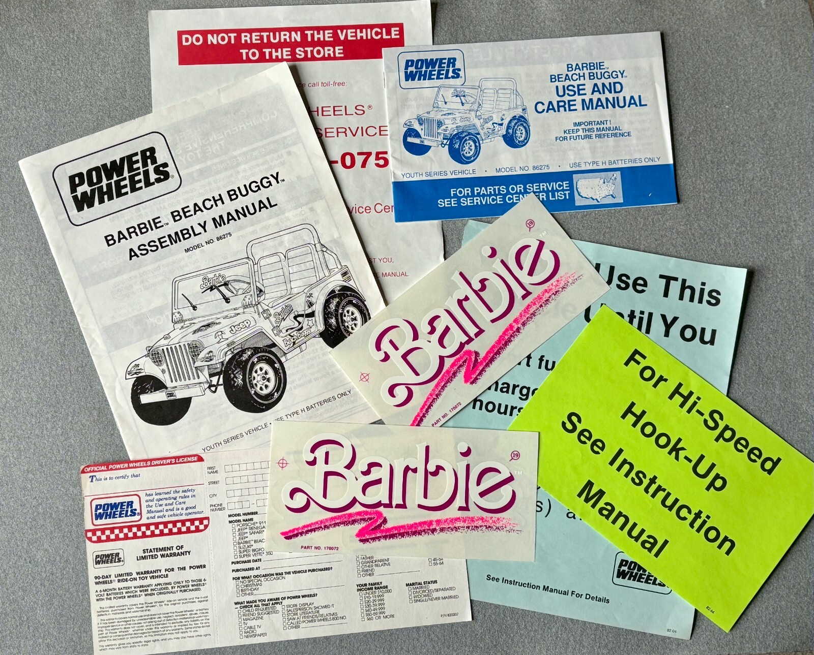 Power Wheels Barbie Beach Ranger Jeep Manual Sticker Decals
