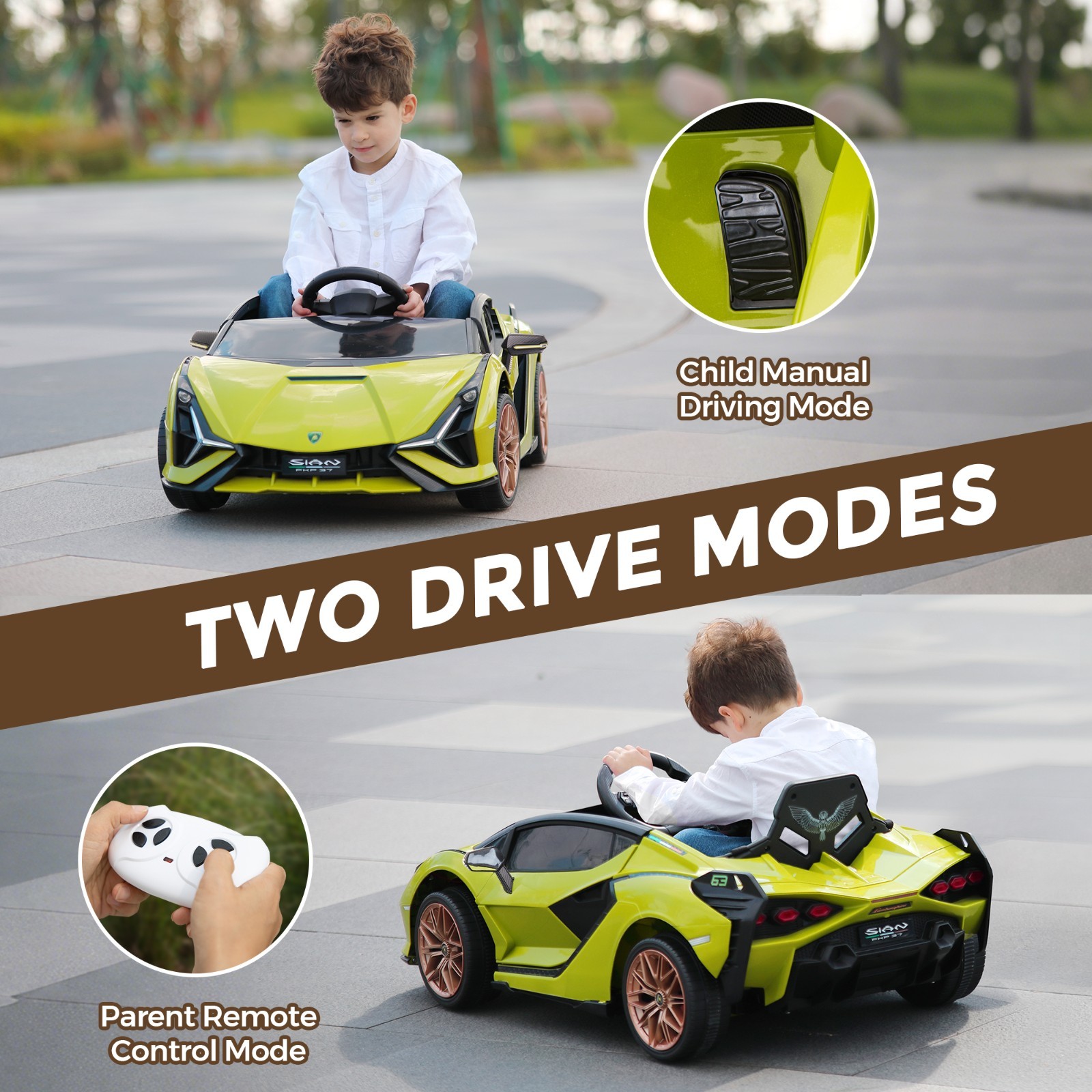 TOBBI 12V Lamborghini SIAN Kids Electric Ride On Car Toy w/ Remote Control