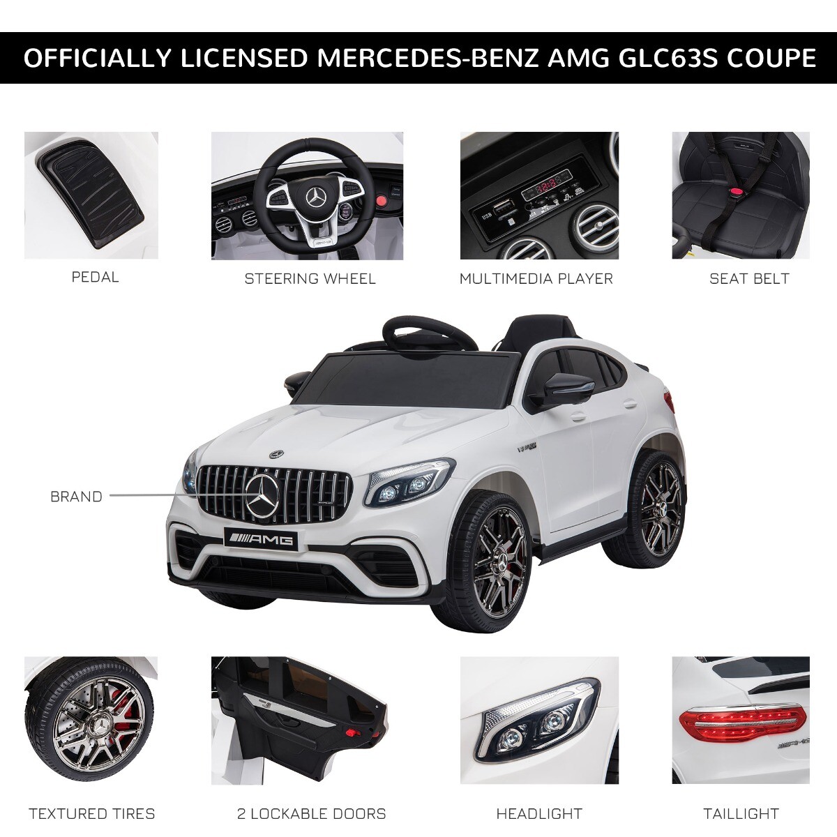 12V Ride On Toy Car for Kids with Remote Control Mercedes Benz AMG GLC63S Coupe
