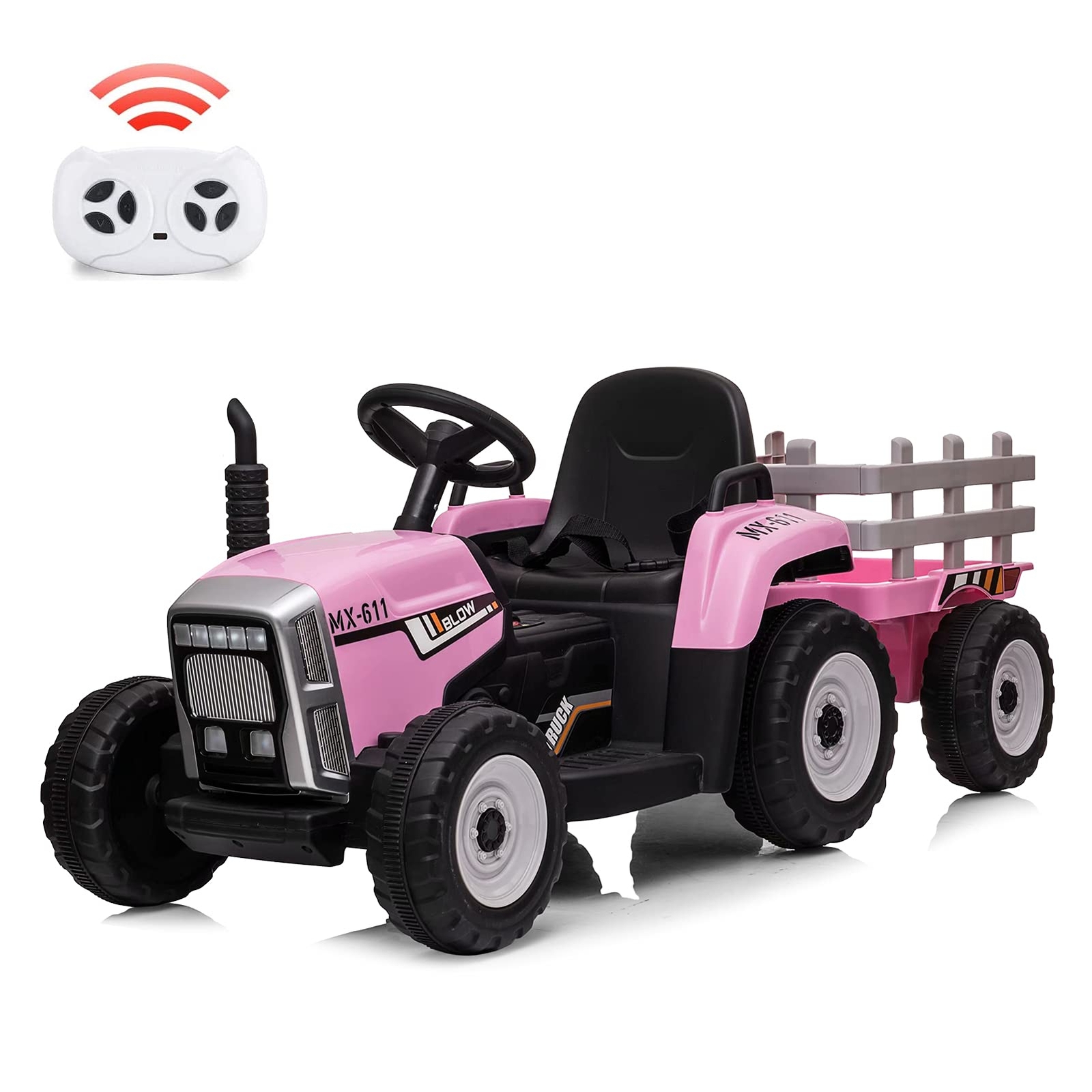 12V Kids Battery Powered Electric Tractor w Trailer Toddler Ride On Car w Remote