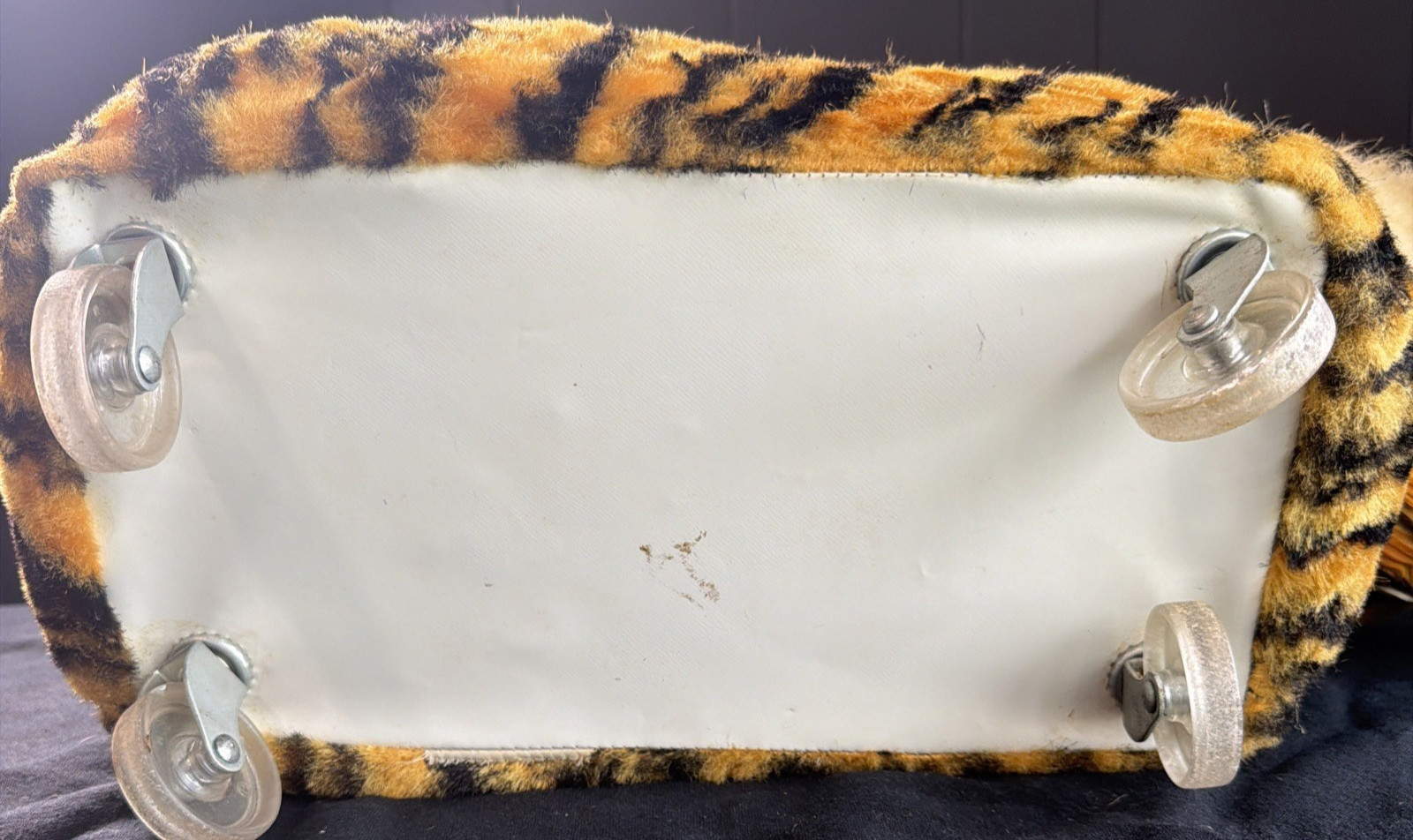 Rare Vintage Tiger Ride On Kids Toy On Wheels Green Eyes Neck Needs Work