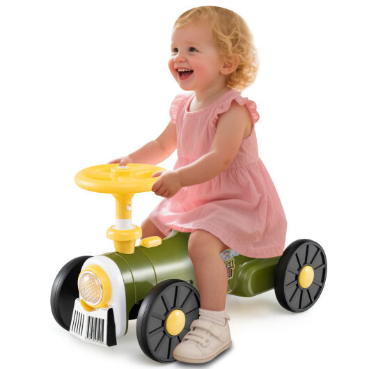 Ride on Toy with Steering Wheel and Train Whistle Sound Button-Green – Color: Gr