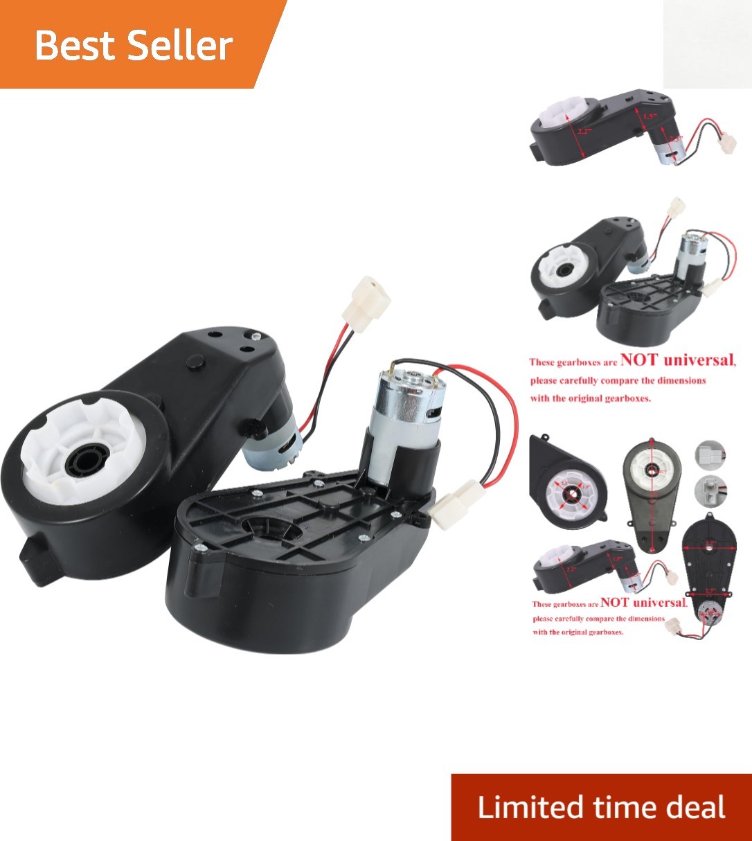 Durable 2 Pcs Kids Ride On Gearbox – 550 12V Motor with Quick-Connect Features
