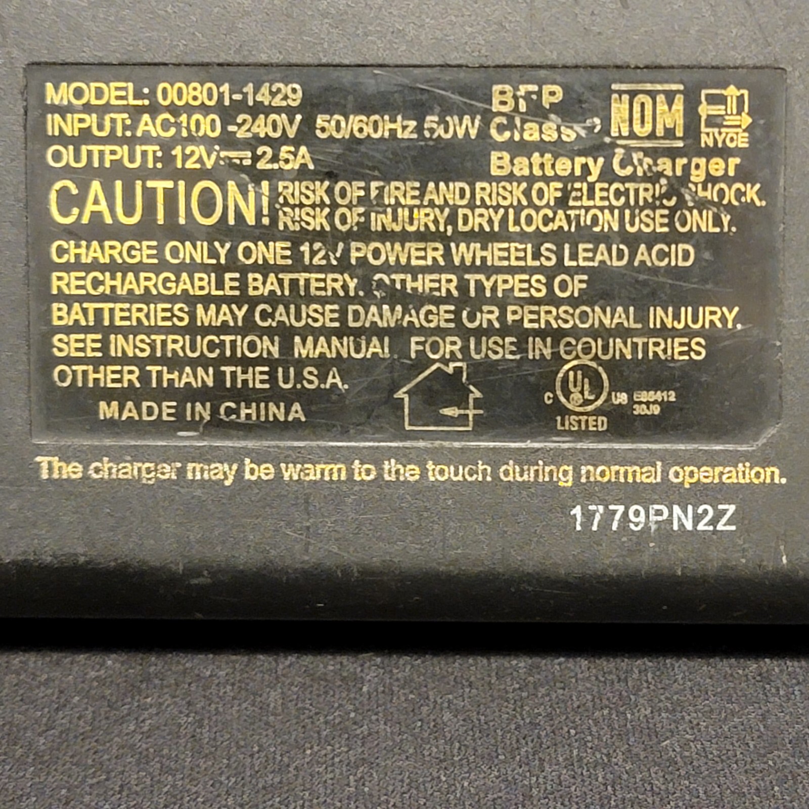 Fisher Price Power Wheels 12 Volt Battery Quick Charger Model 00801-1429 12V 2.5
