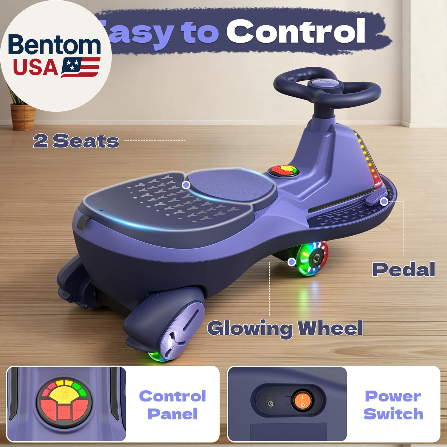 12V Electric Wiggle Car with Pedals, 2 Seater, 2X75W Motor, Music & Bluetooth, R