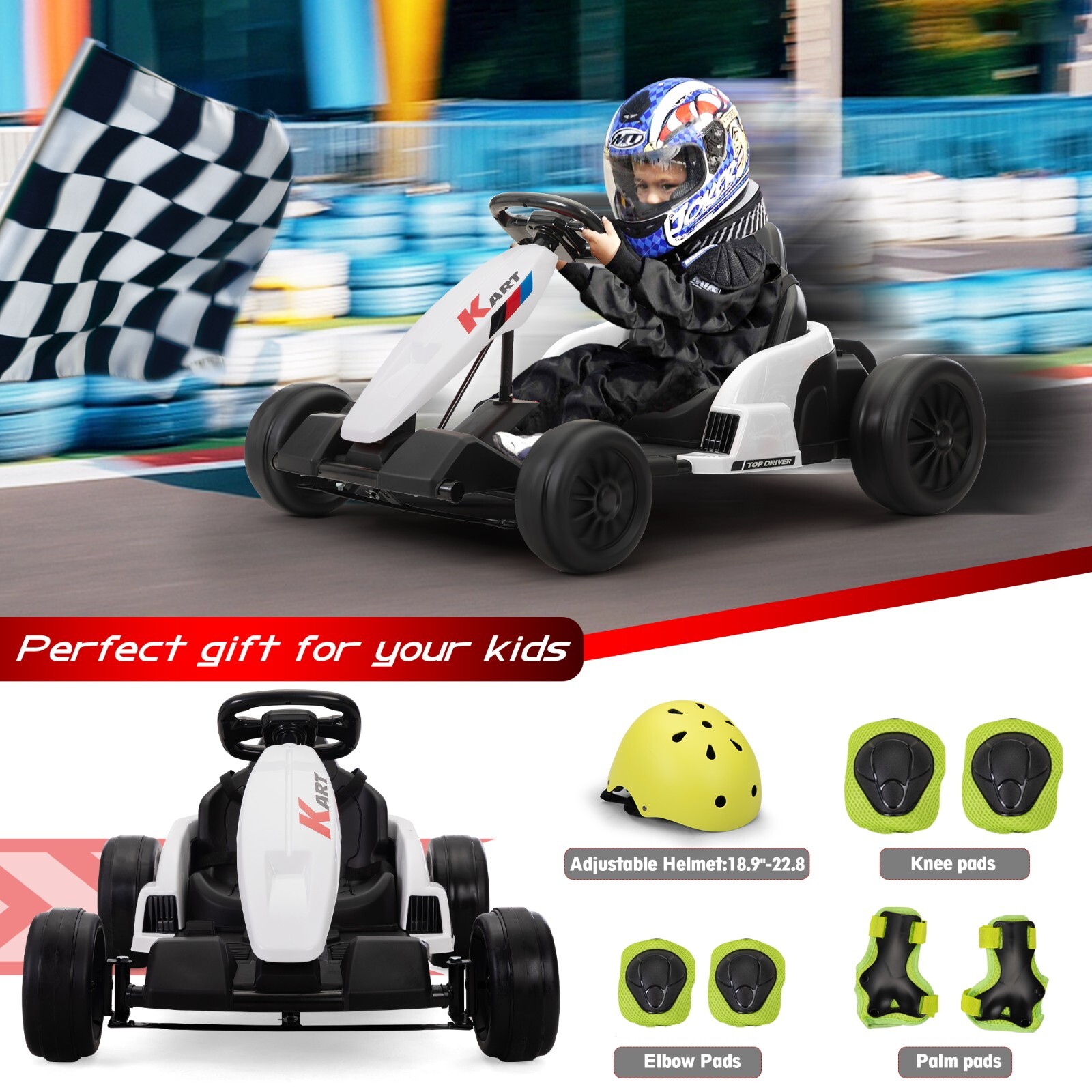 TOBBI 24V Kids Ride On Electric Drifting Go Kart Racing Car for Kids 4-16 Years