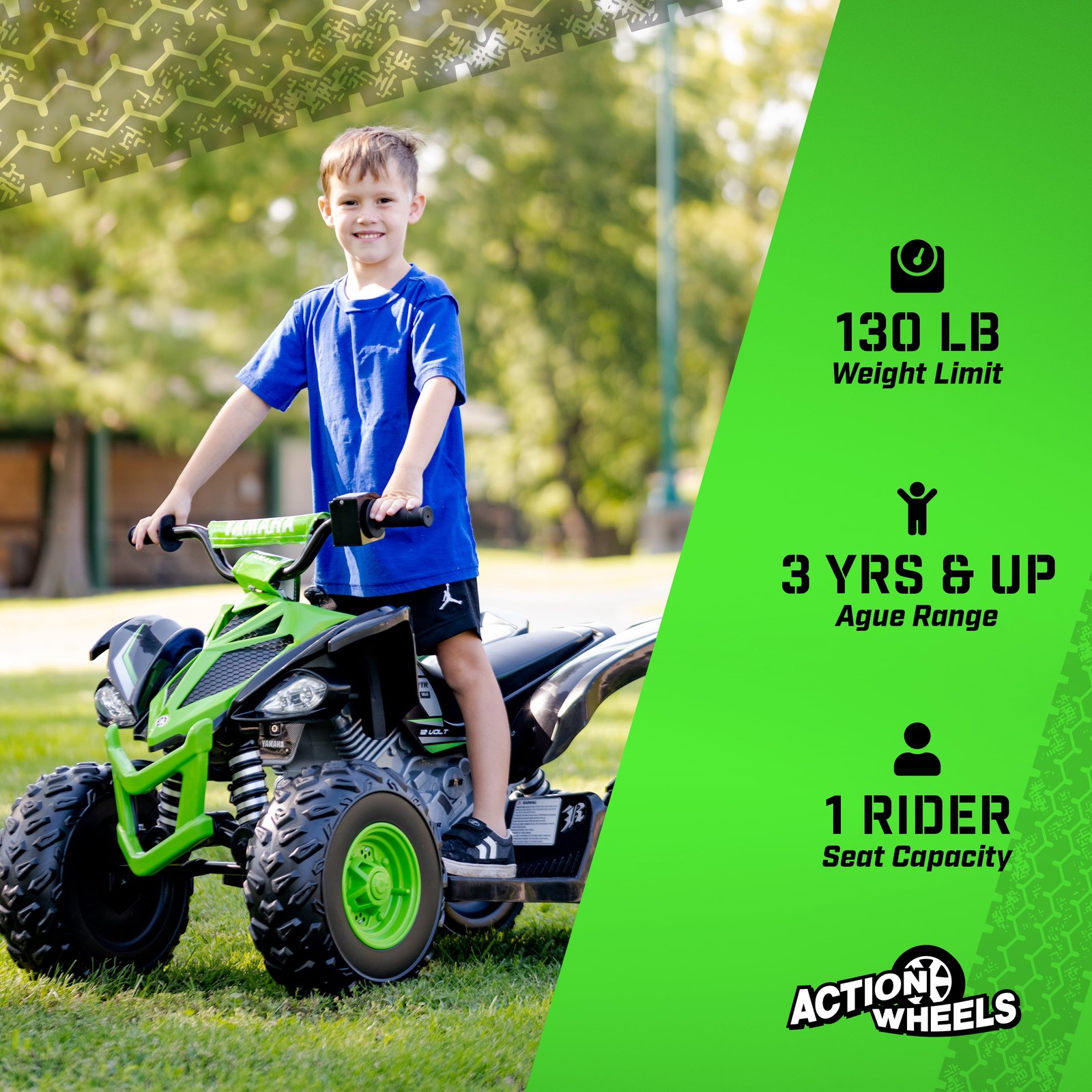 Kids Ride On Toy ATV Yamaha Raptor Quad Bike 12V Battery Powered Black Green