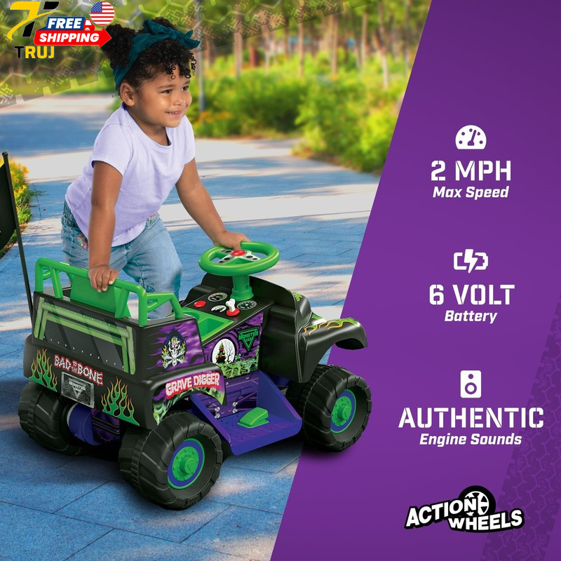 6V Grave Digger Ride on Car Monster Truck Monster Jam Graphics for Boys & Girls