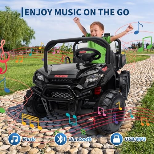 24V Ride on Toys, 2 Seater Dump Truck Car for Kids 4-8, 4WD Electric Black