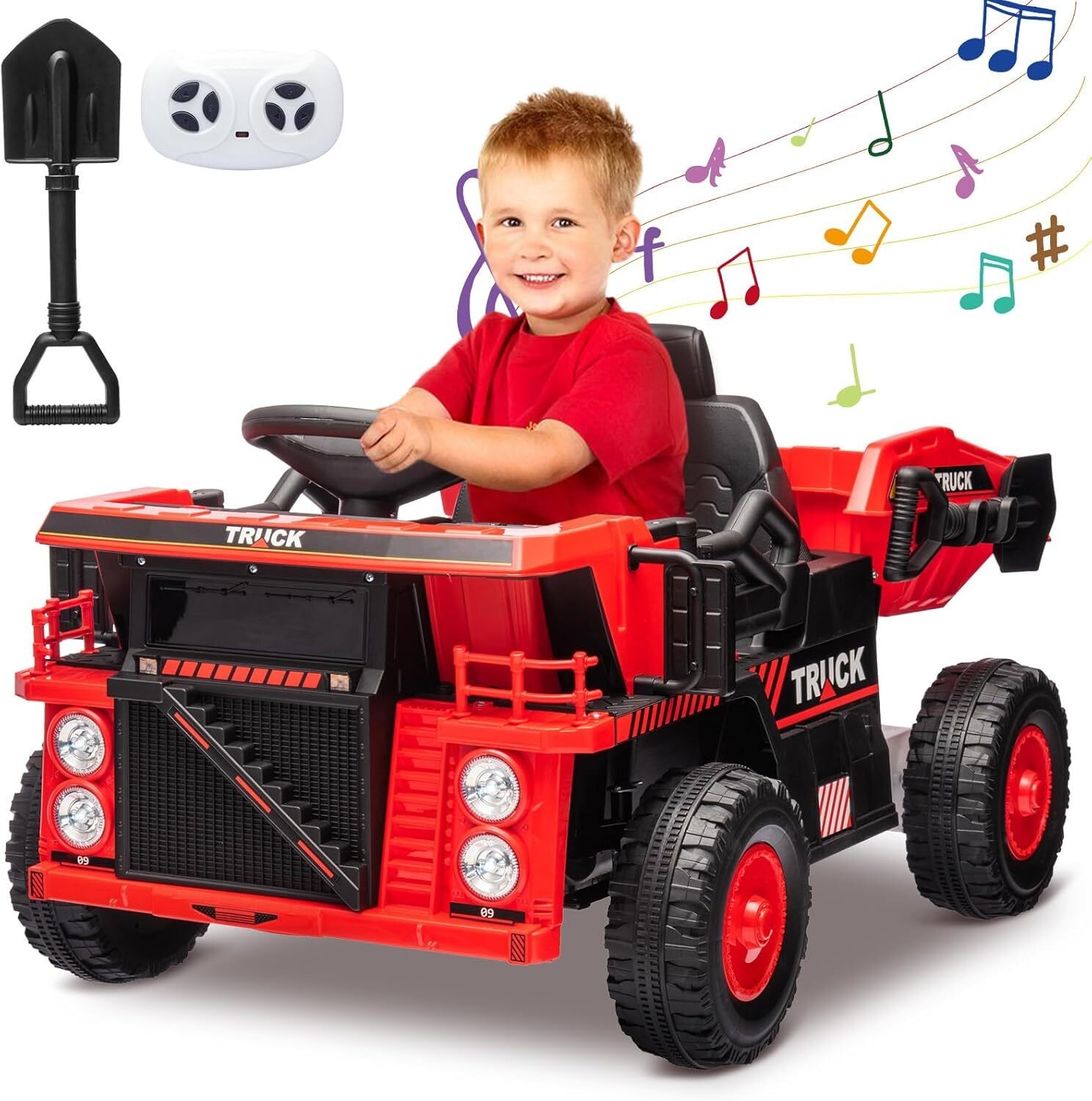 12V Ride On Dump Truck, Ride On Car Toy With Remote Control, Electric Dump Bed