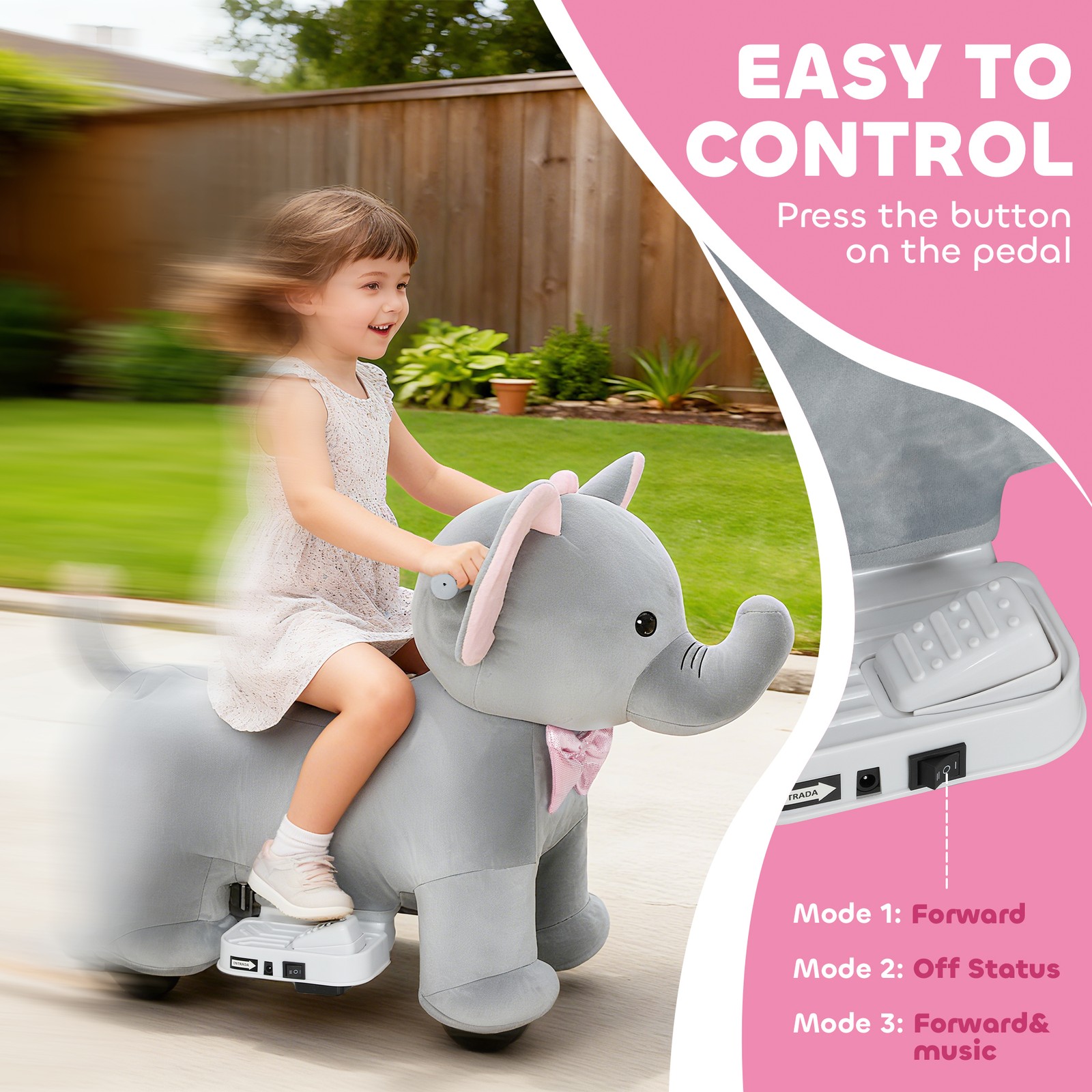 6V Ride on Horse, Kids Ride on Toy Elephant with Music, Forward