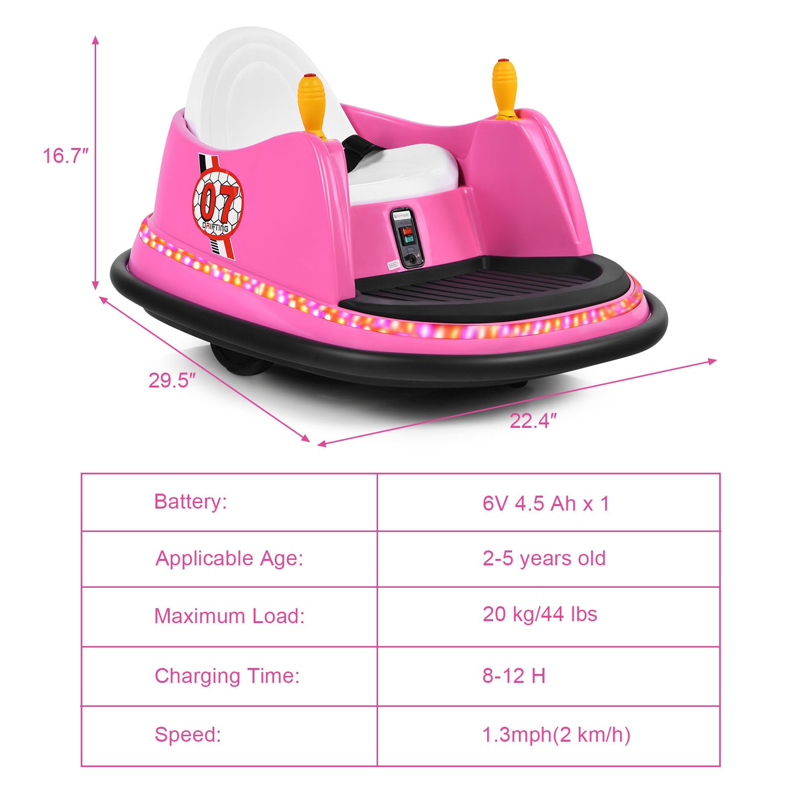 6V Kids Ride On Bumper Car Vehicle 360° Spin Race Toy w/ Remote Control Pink